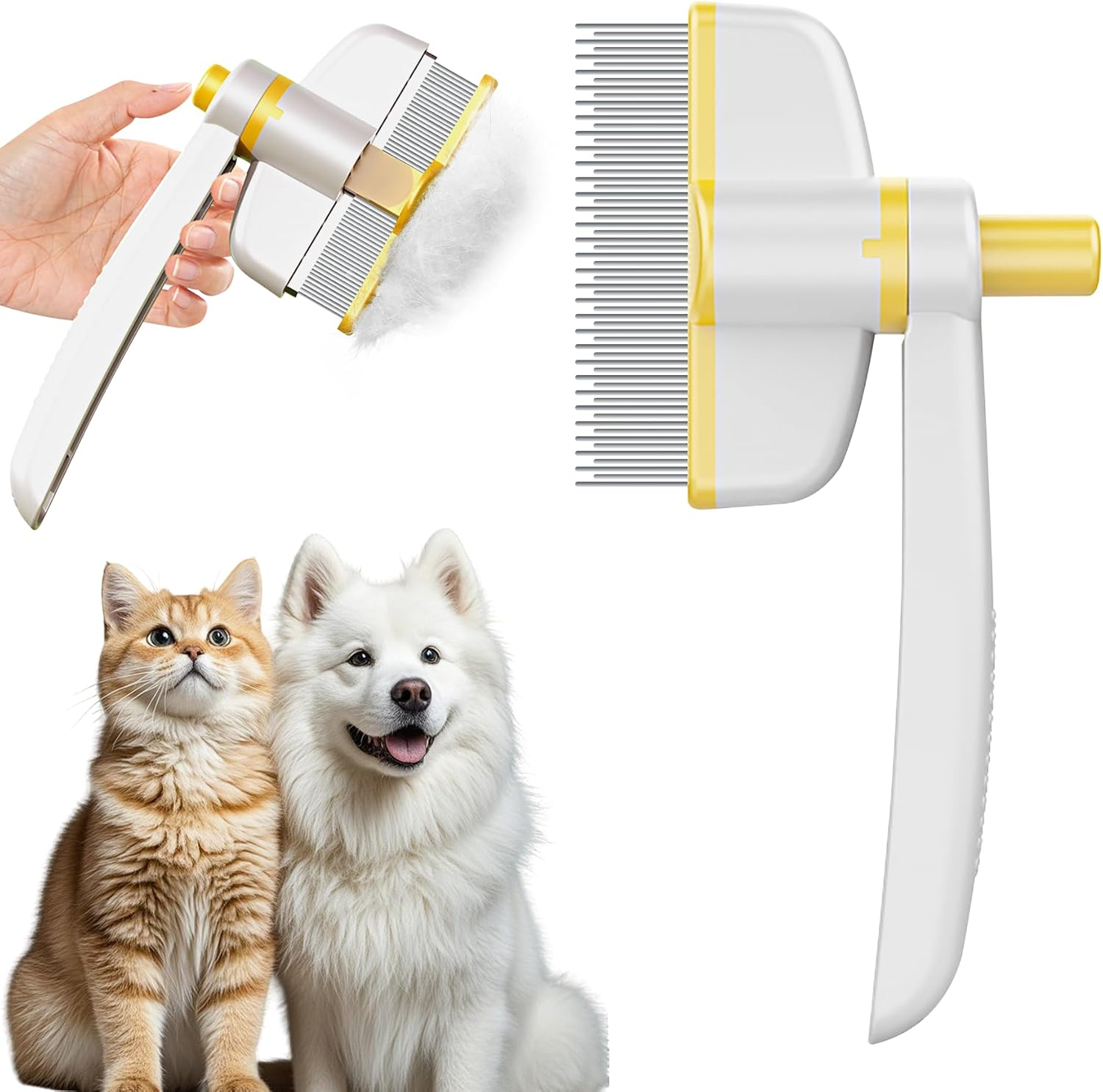 Oiuyamn 360-Degree Rotating Cat Hair Removal Comb with One-Click Release Button - Multifunctional Pet Grooming Tool for Cleaning Shedding Hair Indoor Use