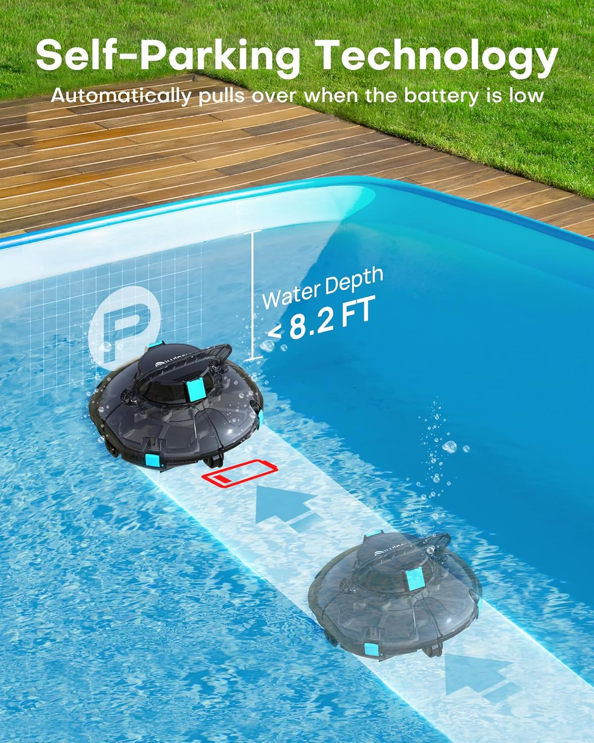 (2025 Upgrade) Cordless Robotic Pool Cleaner with 180&Mu;m Dual Filtration, 80-Minute Runtime, Self-Parking, Portable & Lightweight Design, Ideal for above Ground Pool up to 60M&sup2; image number 4