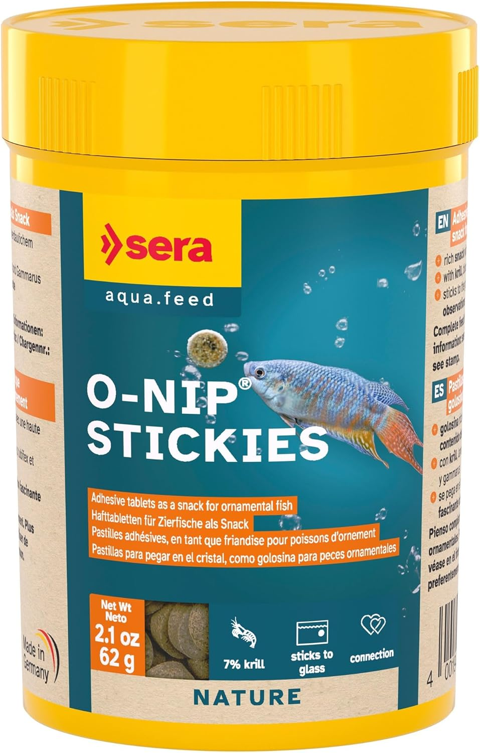 Sera O-Nip Stickies, Adhesive Tablets as a Snack for Ornamental Fish with Krill, Bloodworms, Tubifex and Gammarus, for Freshwater Aquariums, 100Ml (62G)