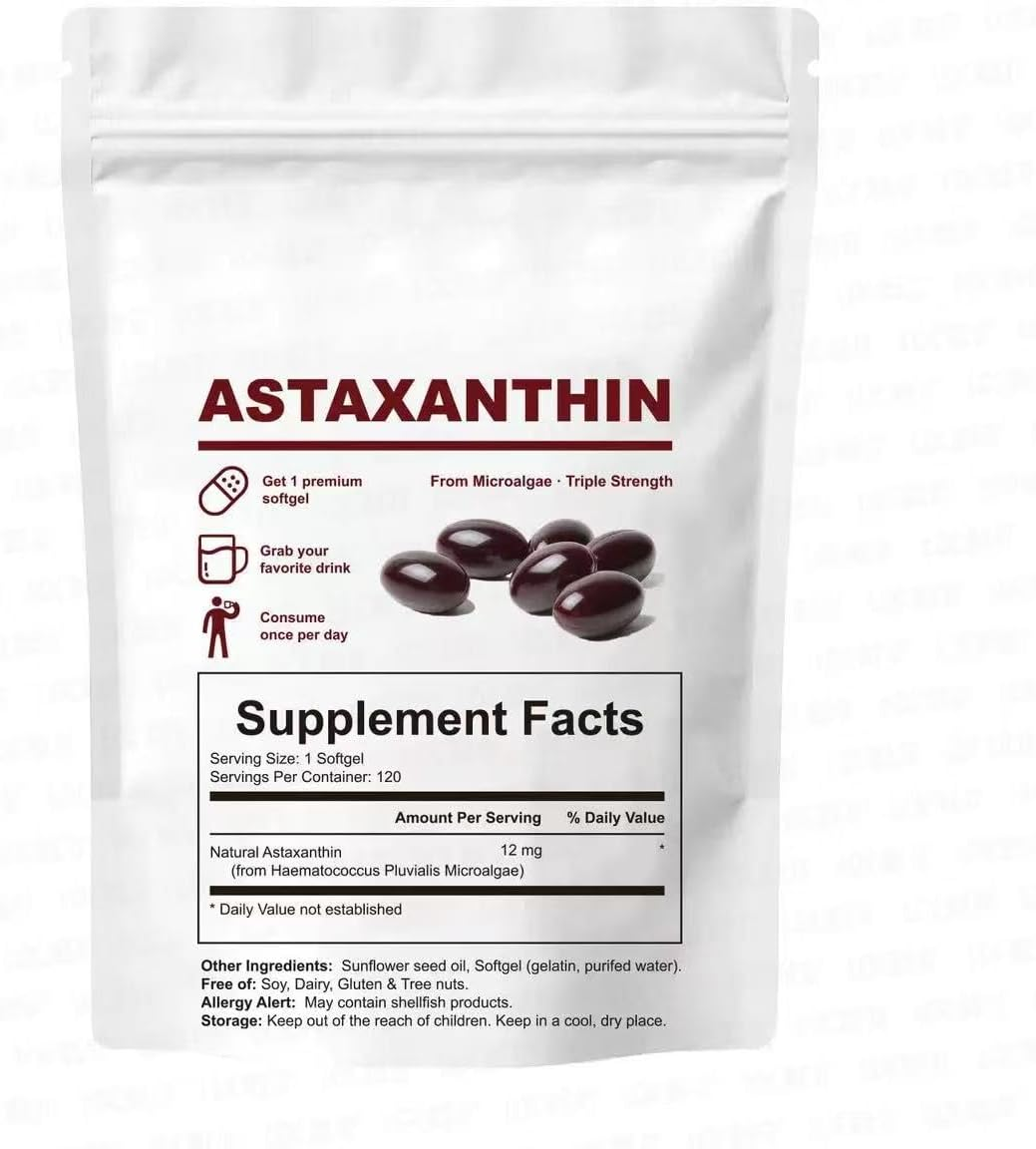 Astaxanthin 12Mg, 120 Softgels, 4 Month Supply | Premium Astaxanthin Antioxidant Supplements | Fresh Microalgae Source | Supports Eye, Joint, Internal Circulation, Skin Health & Natural Tanning