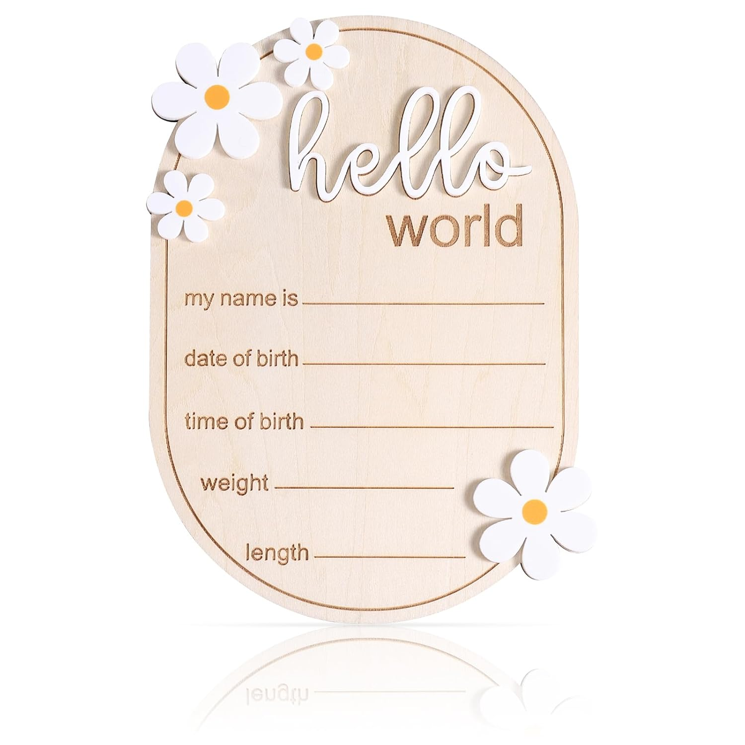 Baby Announcement Sign, 5.91X4.13 Inch Wooden Newborn Announcement Sign Hello World Newborn Sign Baby Name Sign Birth Announcement Sign for Hospital Nursery image number 6
