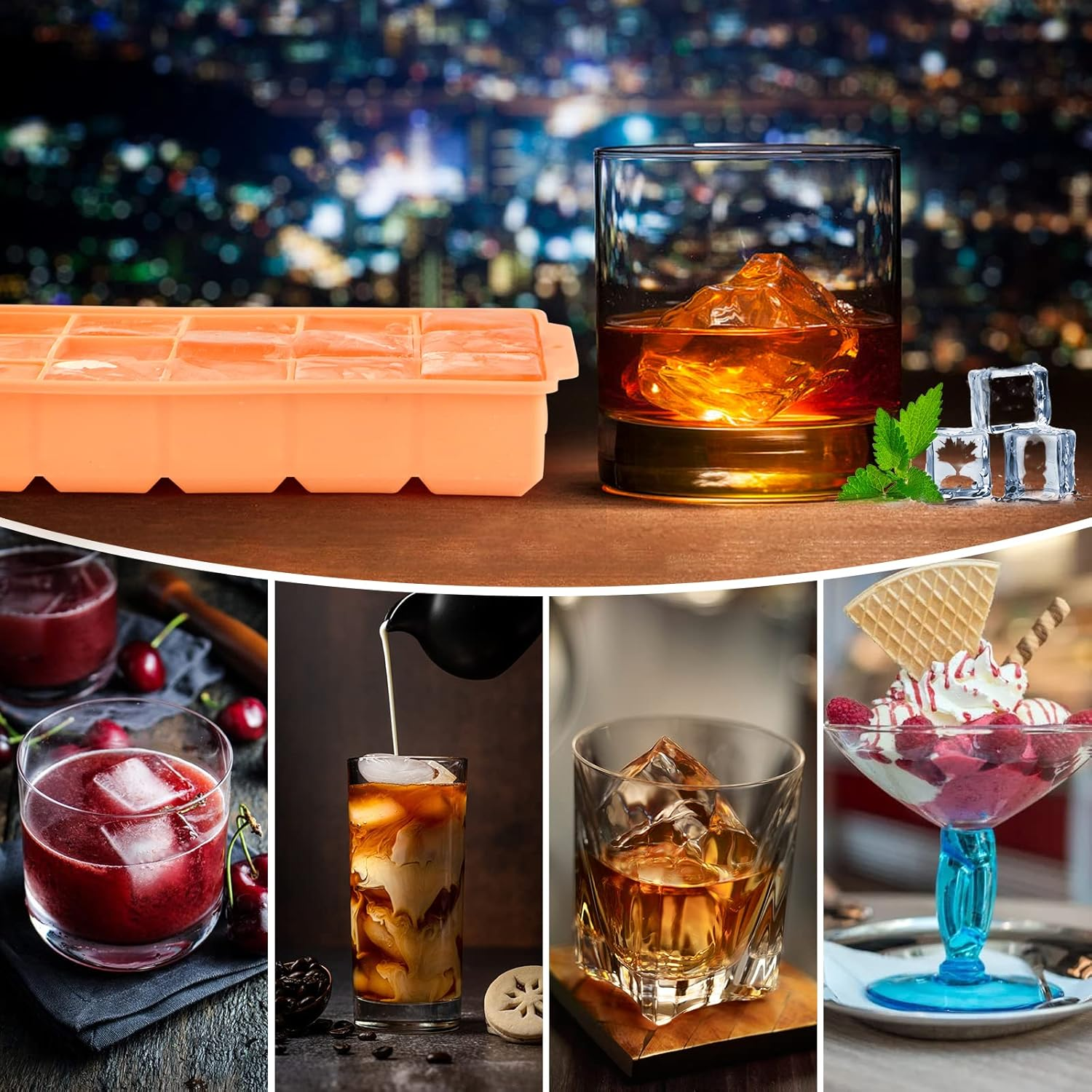 JOPHEK Ice Cube Tray, Pack of 2, 30 Compartments Silicone Ice Cube Tray, Large Square Ice Cubes, 3.5 Cm for Cocktails, Whisky, Wine, Fruit, Fruit Purees, Ice Cream, Iced Tea image number 4