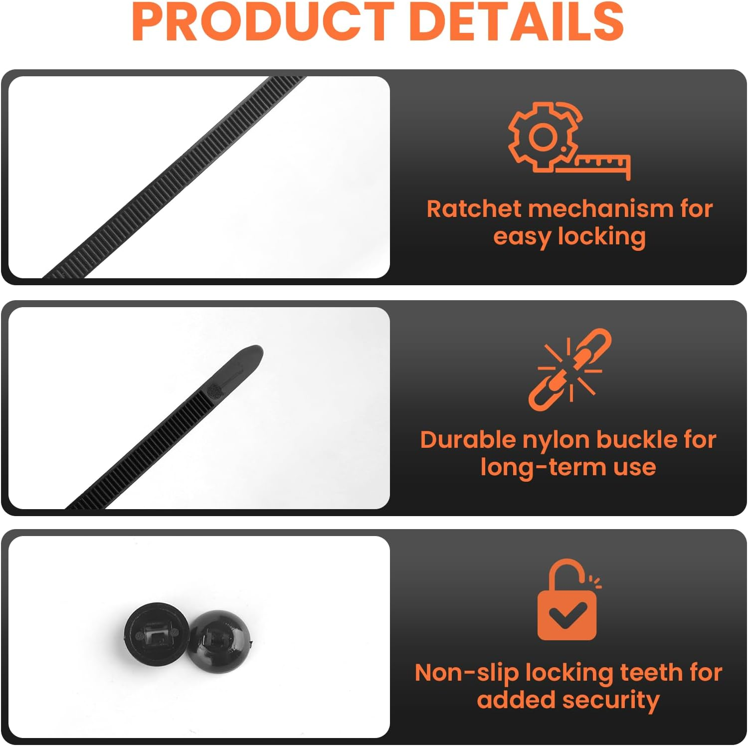 Eukyplace Universal Push Mount Cable Zip Ties 100Pcs &ndash; Heavy Duty Nylon Fastener Clips, Automotive Fender Liner Retainer Clips, Multipurpose Self-Locking Cable Ties image number 2