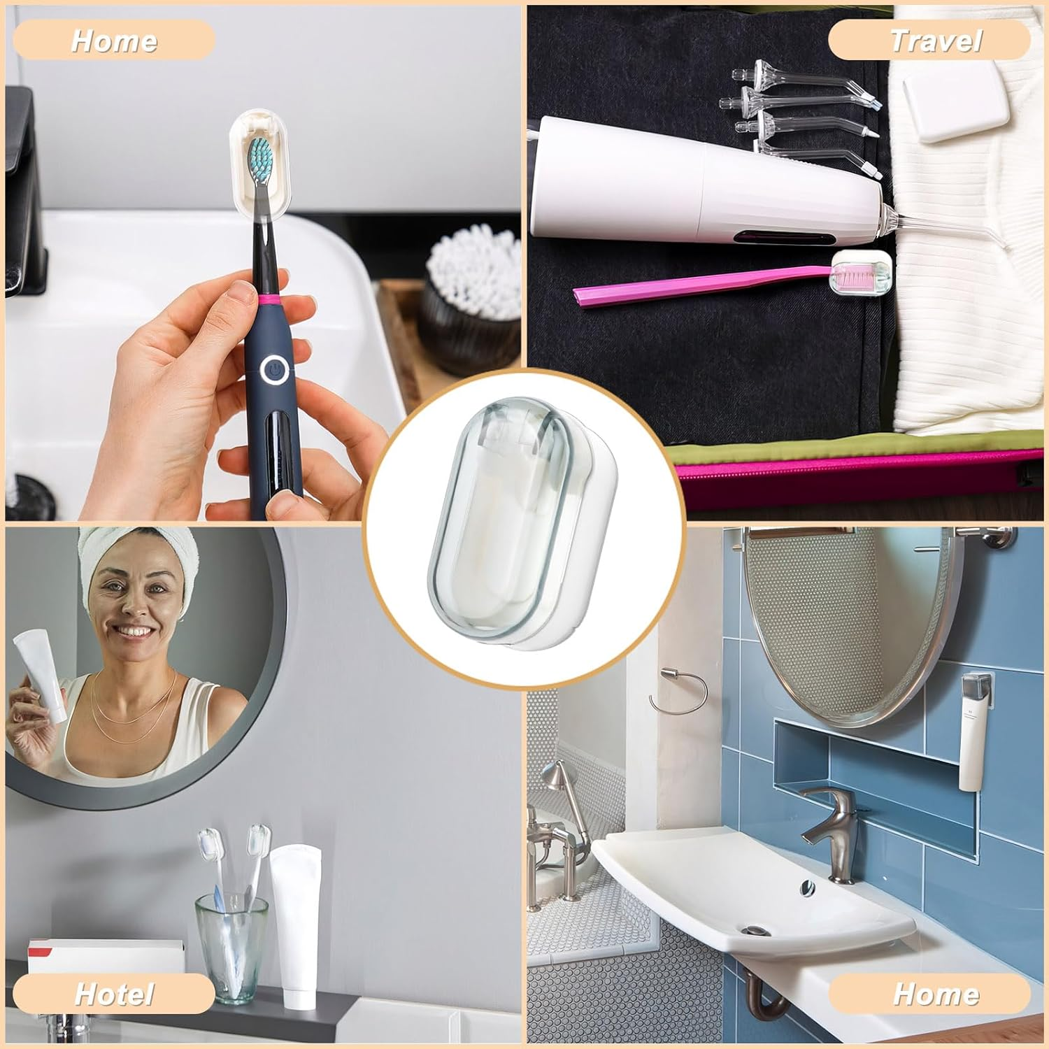 4 Pack Toothbrush Holders with Cover, Portable Travel Toothbrush Head Caps, Wall Mounted Tooth Brush Case, Toothbrush Storage Organizer for Shower (White, Gray) image number 4