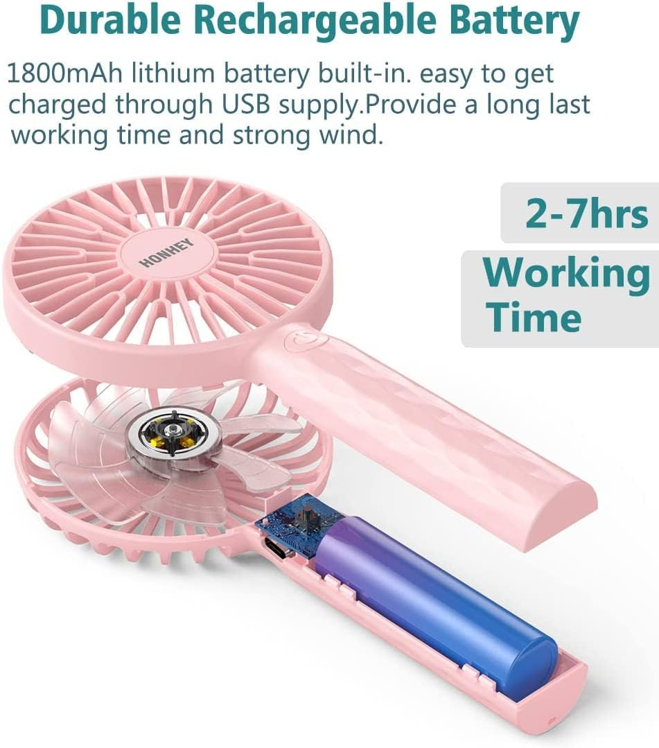Mini Handheld Fan, Three-Blade Handheld Fan, Rechargeable Battery Powered, Strong Wind, Mini Handheld for Outdoor and Home (Pink) image number 2
