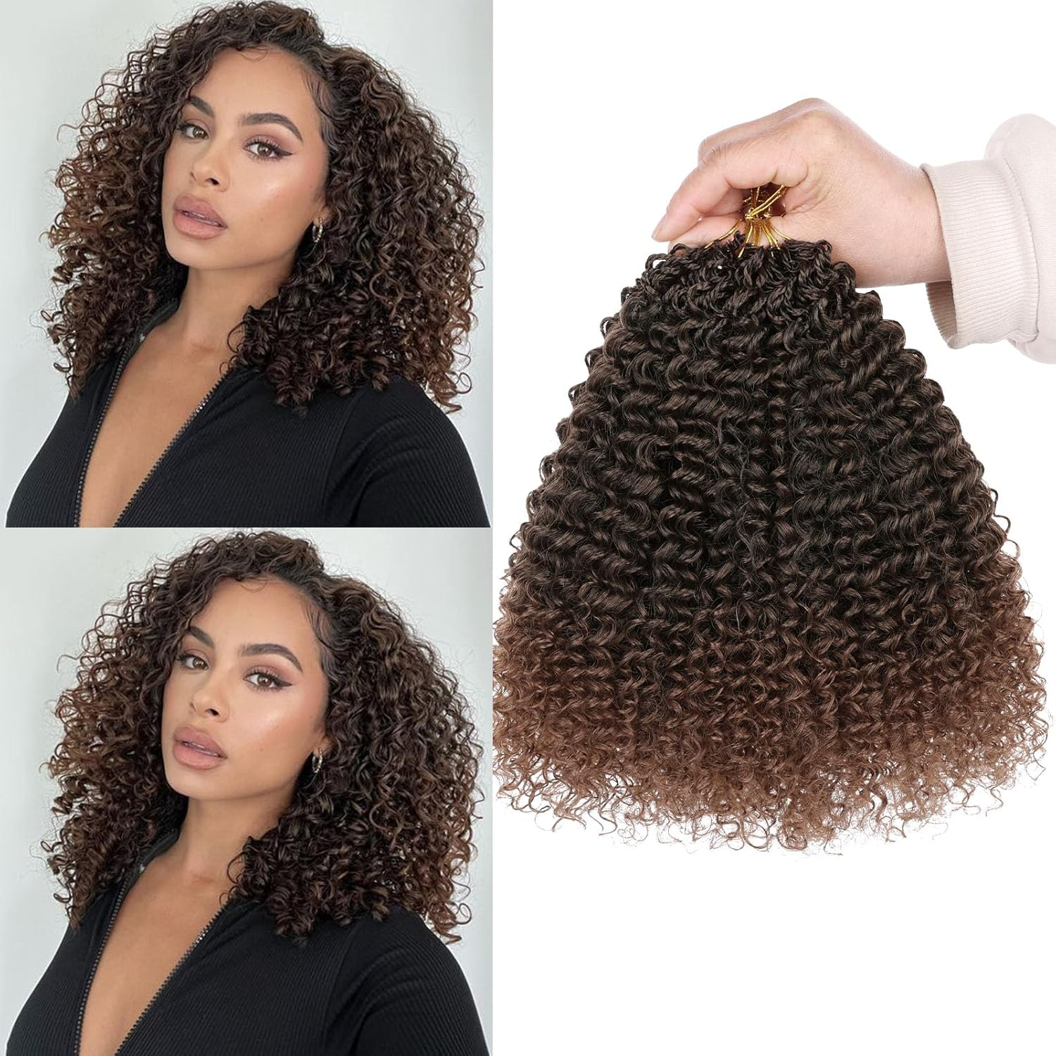 Samtress 10 Inch Pre Looped Micro Curly Twist Crochet Hair Synthetic 8 Packs Black Micro Twist Kinky Curly Crochet Hair Yanky Twist Crochet Hair Extensions for Black Women (#1B)