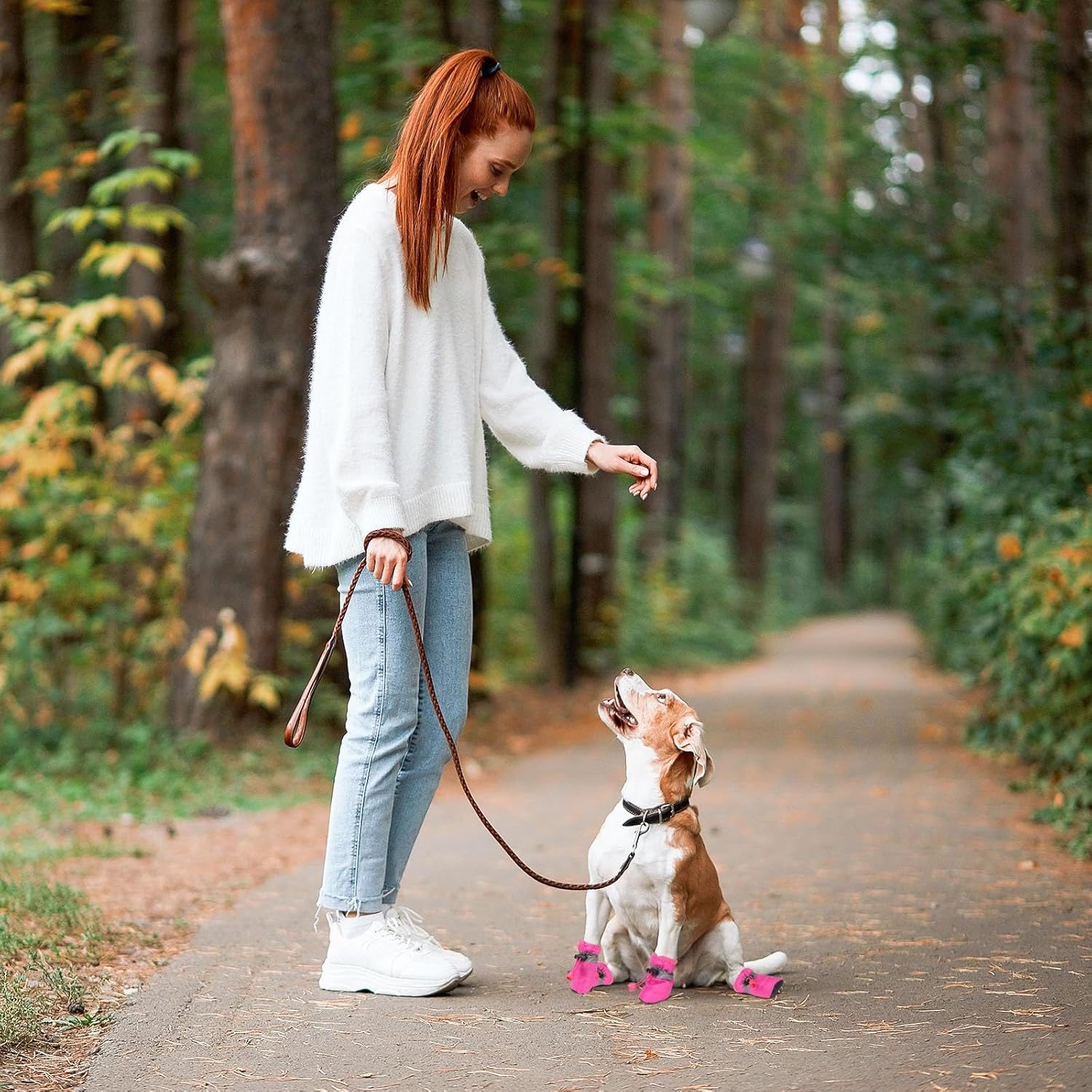 Shoes for Small Dogs, Dog Shoes for Hot Pavement with Reflective Straps, Waterproof Dog Boots for Small Dogs (Pink, S)