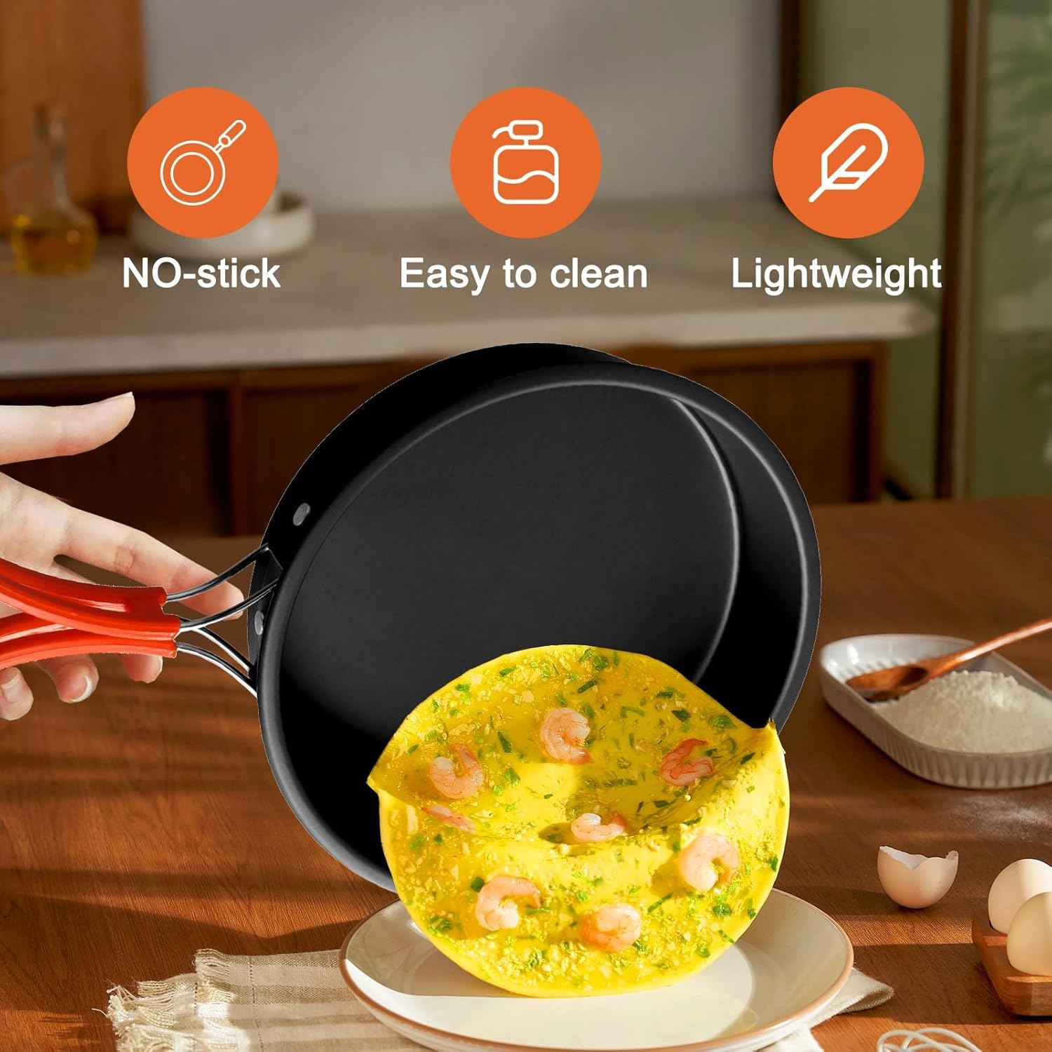 Lightweight Camping Frying Pan Non-Stick Camping Cooking Pot with Foldable Handle Cookware Set for Outdoor Camping Picnic Hiking(Large)