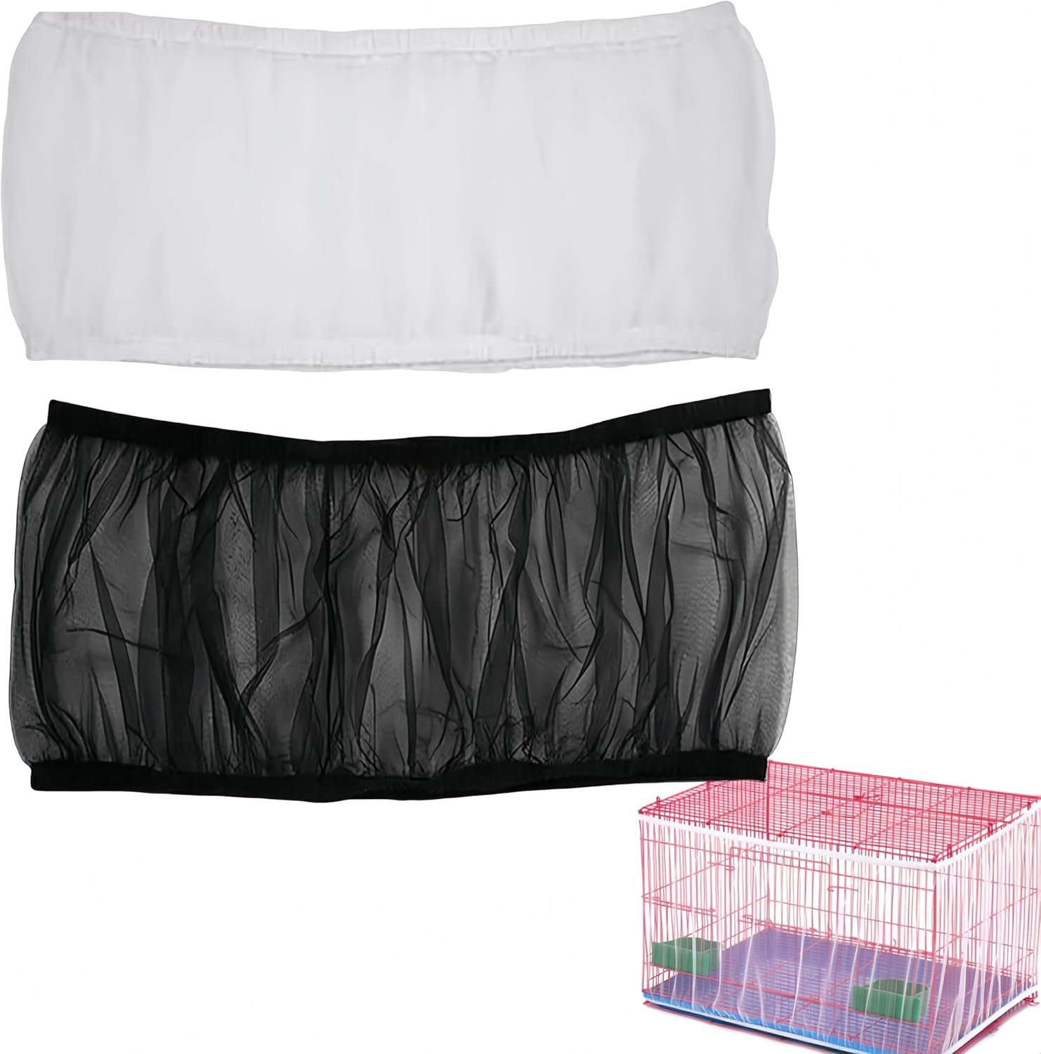 2 Pcs Bird Cage Guard Nylon Net Seed Catcher, Bird Cage Cover Mesh Netting, Birdcage Dust Guard Splash Proof Cloth, Extensible for All Kinds of Cages with a Circumference of 90 Cm to 200 Cm image number 3