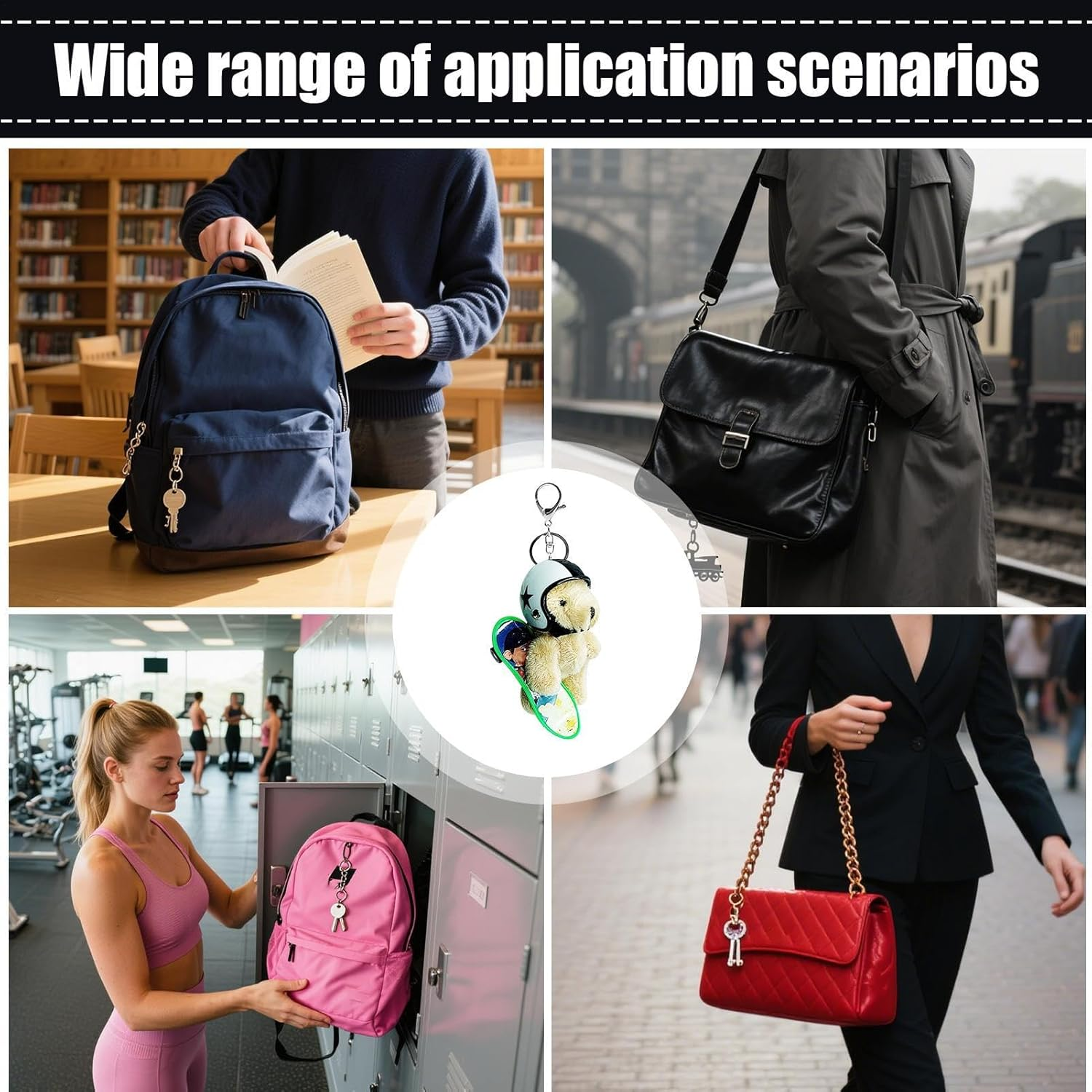 Yorajuy Bear Charm, Helmeted Bear Plush Keychains for Backpacks, Animal Keyring, Key Chain for Schoolbag Travel Wallet Purse Women Backpack image number 4