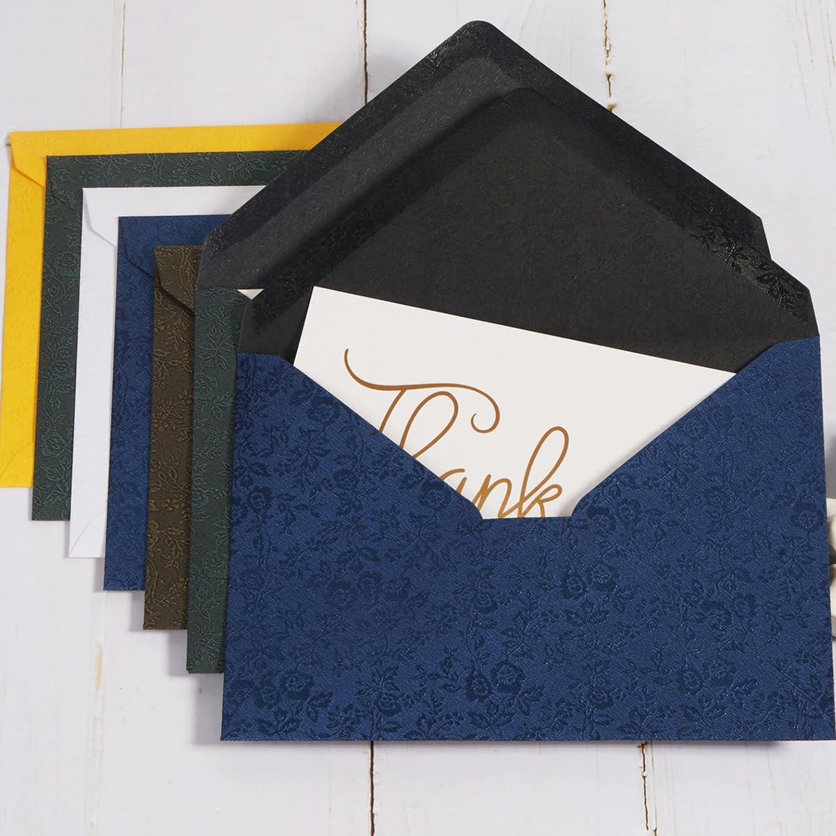 50 Pieces A7 Envelopes 5X7 Card Envelopes Vines Flower Texture Pattern V Flap Luxury Mailing Envelopes with Gold Stickers for Invitations, Wedding, Graduation, Baby Shower (Rose - Dark Green)