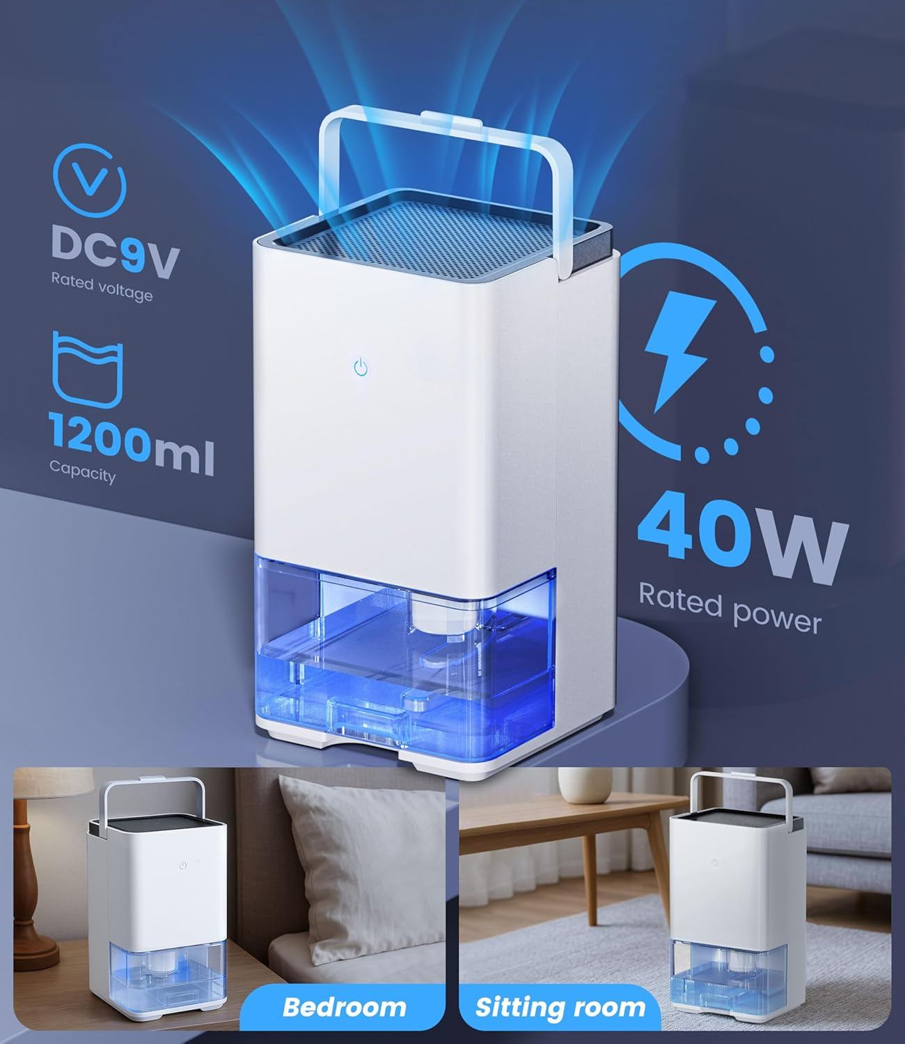 AUSELECT Electric Dehumidifier for Mold - 1200Ml Electric Dehumidifier with Ultra Quiet & Auto Shut off 7 Colorful LED, Portable Small Dehumidifiers for Bedroom, Bathroom, Wardrobe, Closet, Car, Home image number 4