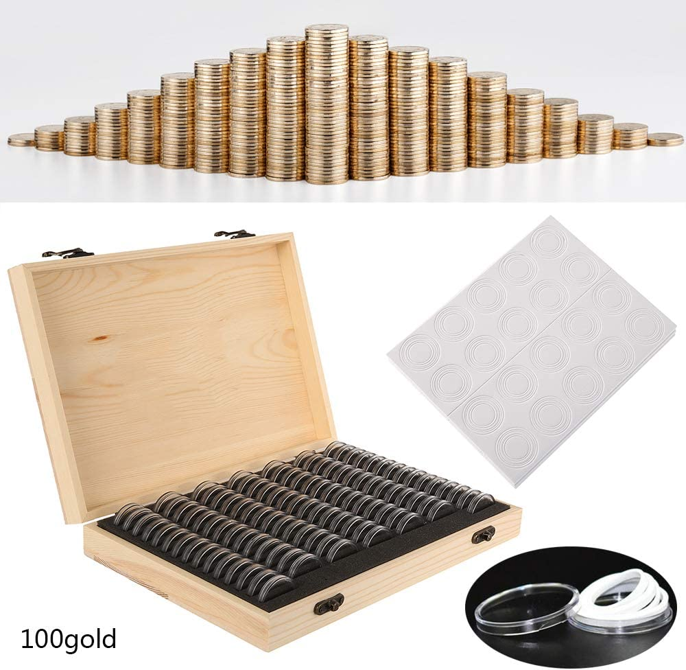 100 Grids Coin Collection Box Wooden Coins Storage Case Commemorative Coin Holder Container Protection Organizer Box image number 3