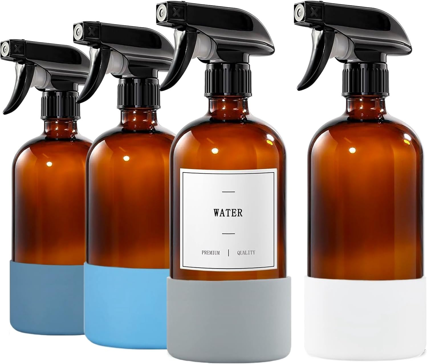 3 Pack Brown Glass Spray Bottles,Reusable Empty Cleaning Bottles for Plants, 3 Silicone Sleeves, 3Pcs Adjustable Nozzles (3) image number 5