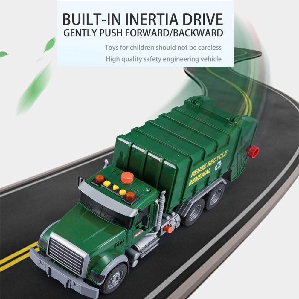 Kid Trucks, 15" Large Garbage Truck Toy, Friction Powered Waste Management Garbage Truck with Lights and Sounds,3 Trash Cans, Kids Toys for 3+ Years Old Boys, Vehicles for Kids Toddlers Gifts