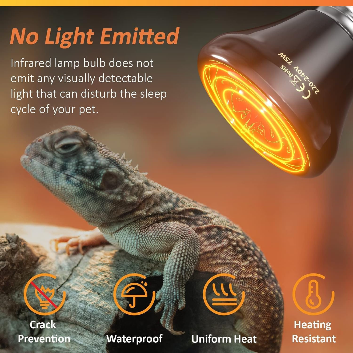 Bonlux E27 Ceramic Heat Lamp 75W Terrarium Reptile Heat Lamp, No Light, No Harm, Ceramic Heat Emitter for Snakes Lizard Tortoise Reptiles Terrariums and Vivarium, (Black, Pack of 2) image number 2