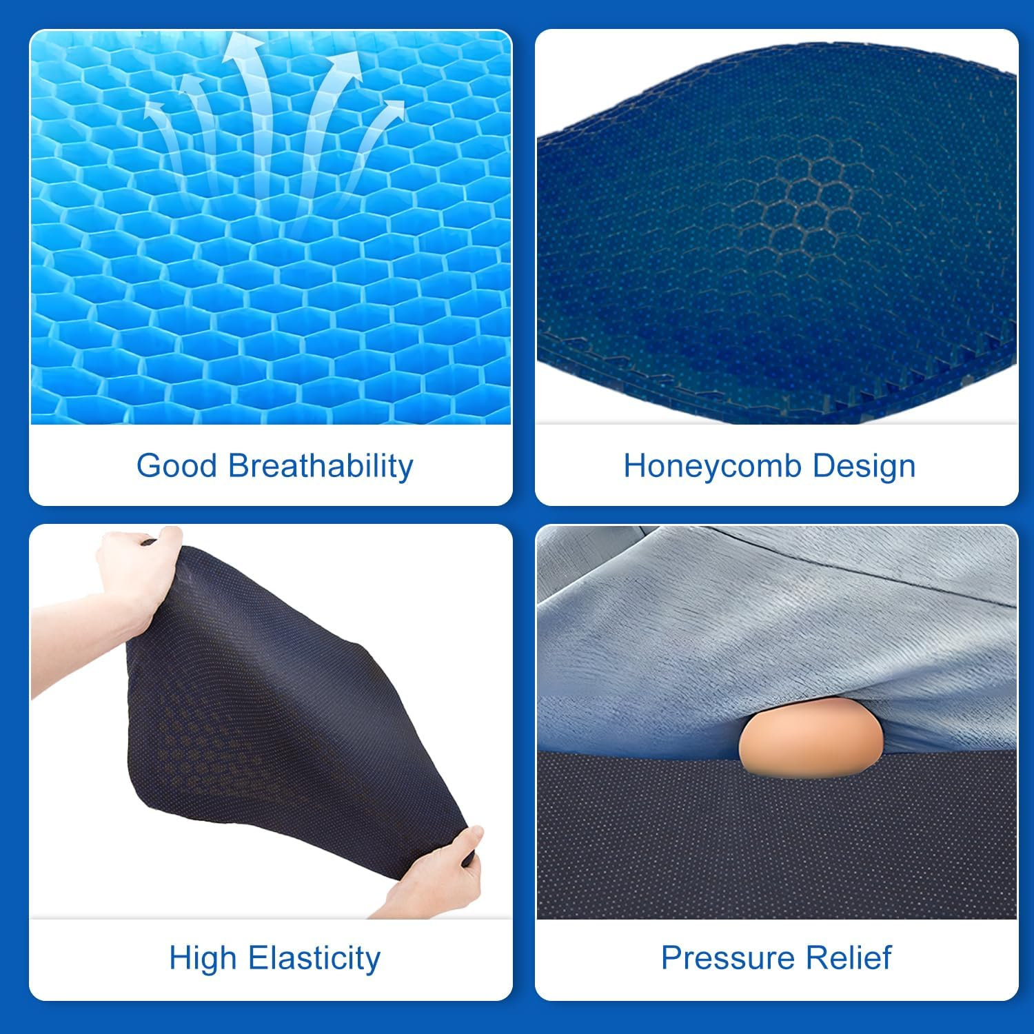 Opakawpop Soft Sitter Cushion Gel Seat Cushions for Sitting Pressure Sore Cool Honeycomb Cushion for Pressure Relief Breathable Coccyx Sciatica Pain Cushion for Long Sitting Home Office Car - B image number 4