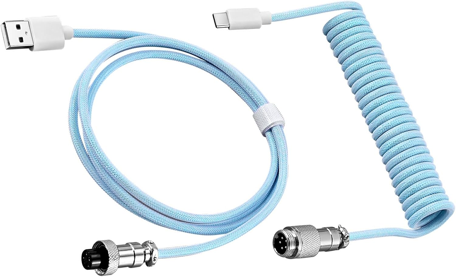 IOIUSKKU Coiled USB Cable for Comfortable Movement and Scalable Interface Mechanical Keyboard Coiled ABS Aviation Plug Data Cable, White
