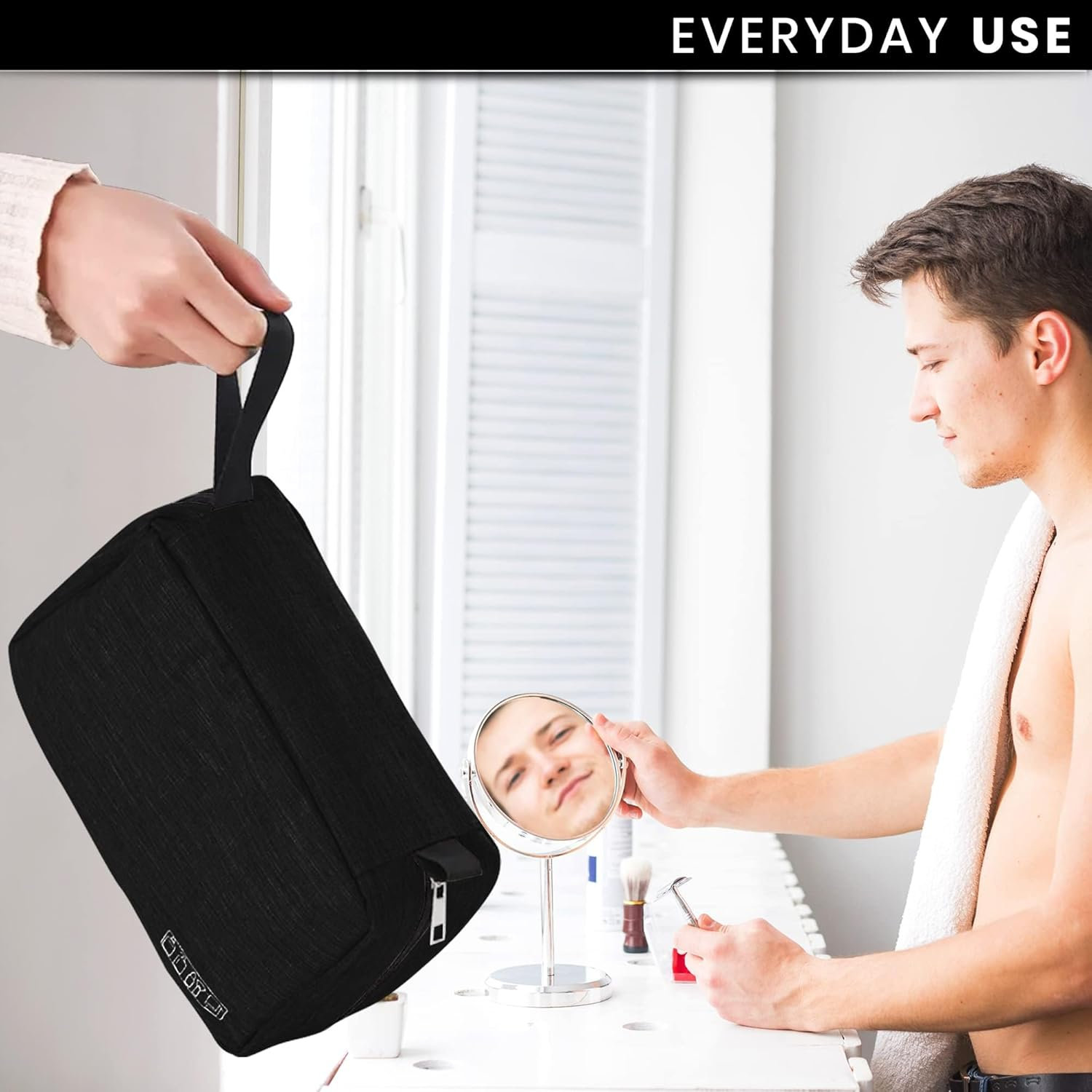 Small Compact Travel Hanging Toiletry Bag, Mini Carry on Toiletry Bag for Men and Women, Toiletries, Water Resistant, Black image number 2