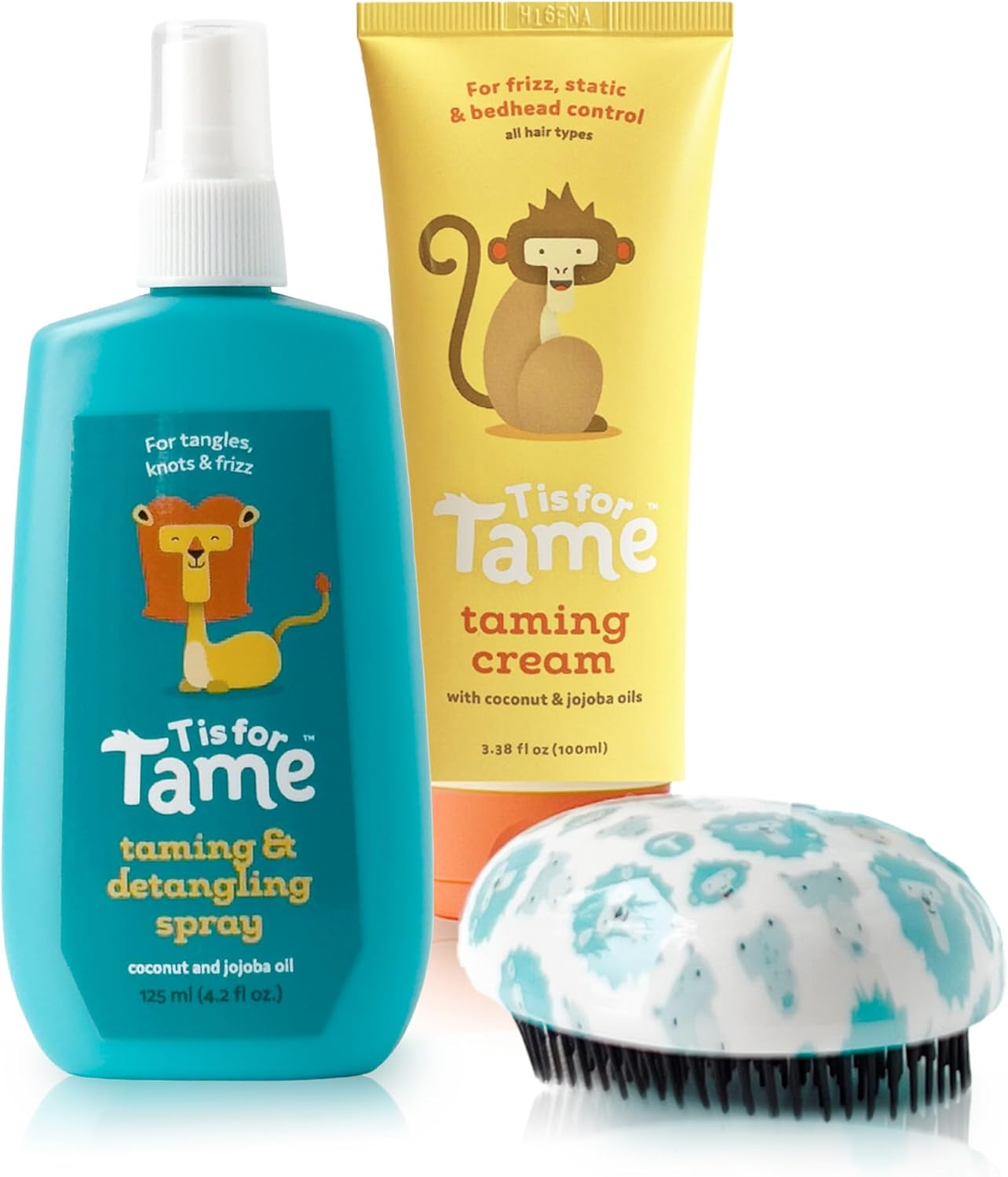 T Is for Tame &ndash; Kids Hair Taming Cream & Spray Bundle for Frizz, Flyaways, Static & More, All-Natural for Toddlers & Kids, Flexible Tear Free Brush Included