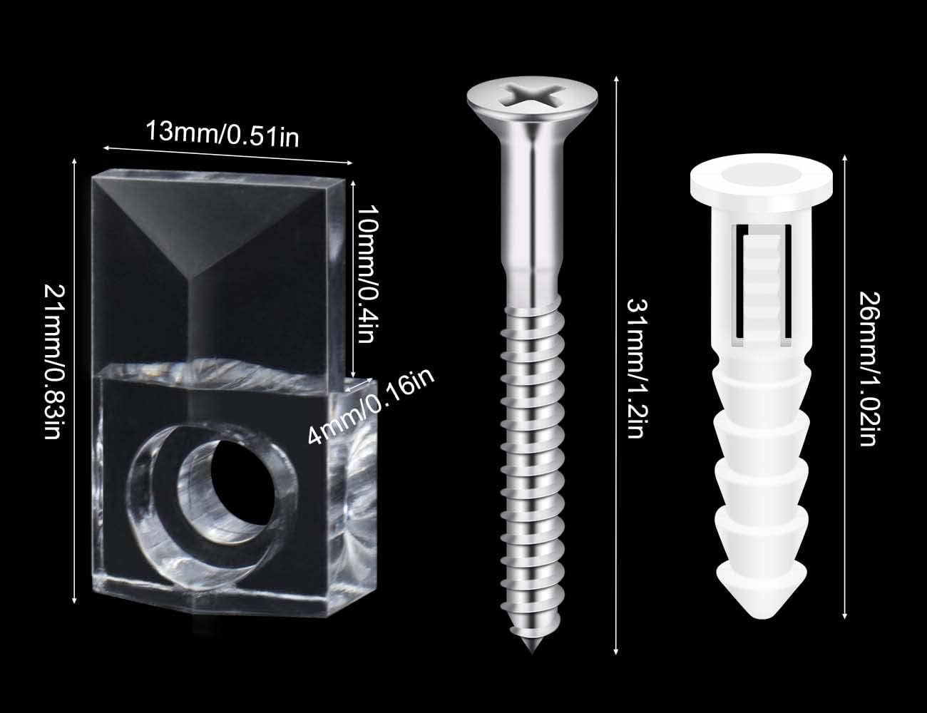 Bagteck 22 Sets of Mirror Holder Clips Kit,Crystal Clear Plastic Mirror Clip,Mirror Holder Clips Glass Retainer Clips Kit,Mirror Hanging Kit with Screws and Fixed Mirror Box Door(Classic Style) image number 5