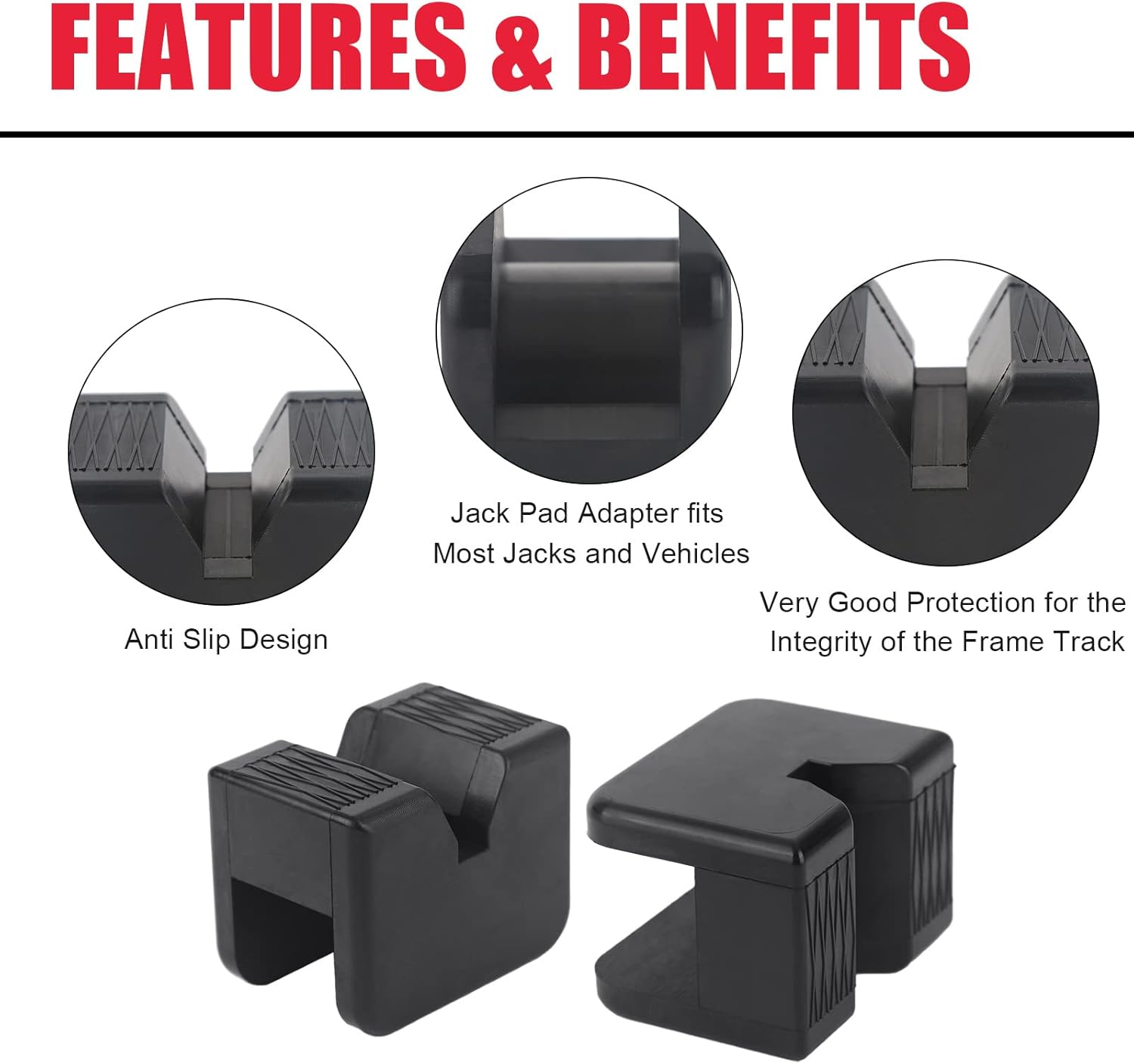 Jack Pad Adapter, Universal Heavy Duty Rubber, Slotted Frame Rail Pinch Welds Protector (4 Pack, 4 Ton Capacity, Car Compatible) image number 3