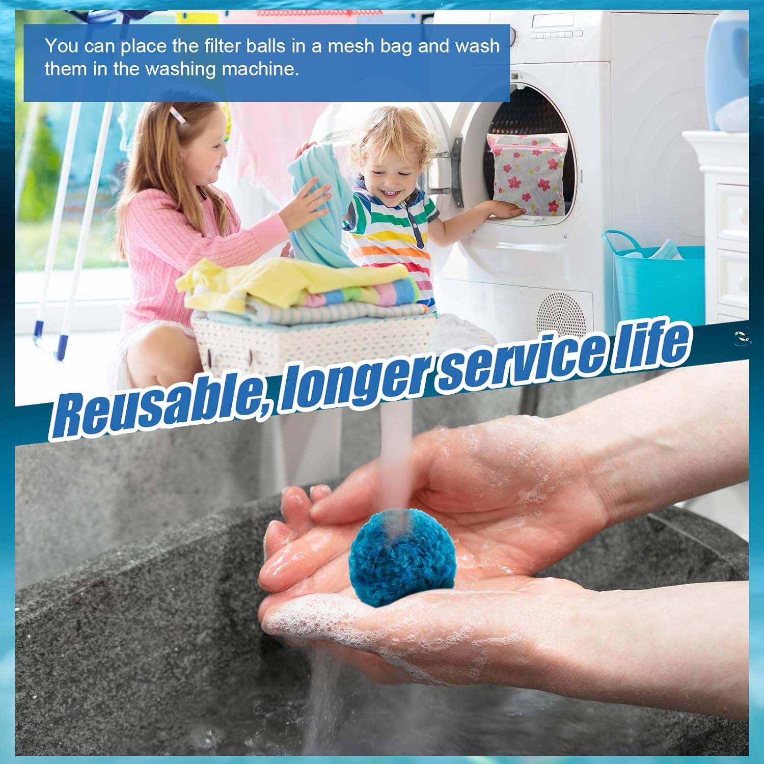 4 Lbs Pool Filter Balls, Pool Sand Filter Balls Blue Sand Filter Balls Reusable Pool Filter Media Balls for Swimming Pool Sand Filter Systems (Equal to 150 Lbs Pool Filter Sand) image number 3