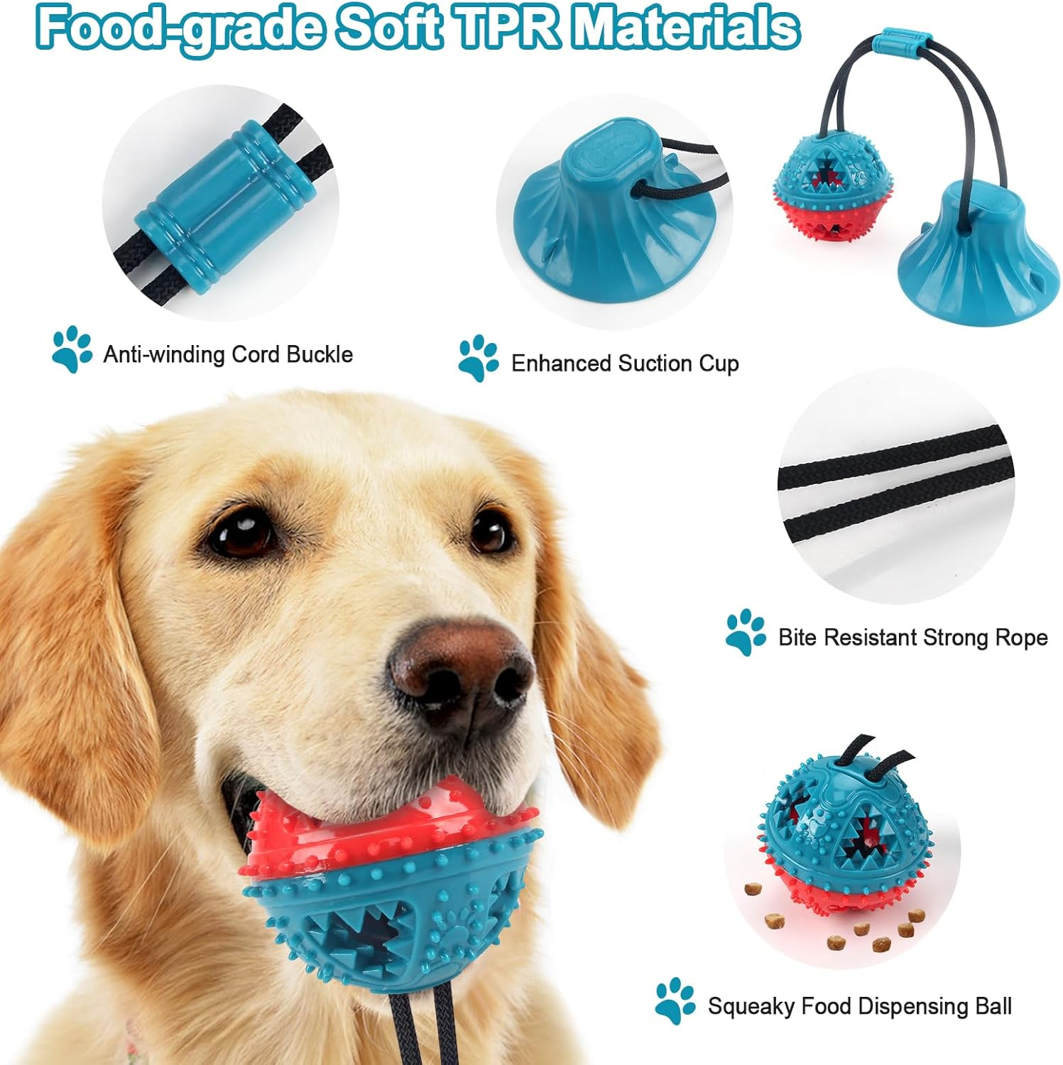 Rayouth Interactive Dog Toys, Suction Cup Tug of War Rope Toy, Puzzle Treat Dispensing Squeaky Ball Toy for Small Medium Breeds, Puppy Teething Toy for Boredom, Keep Them Busy, Mentally Stimulation image number 1