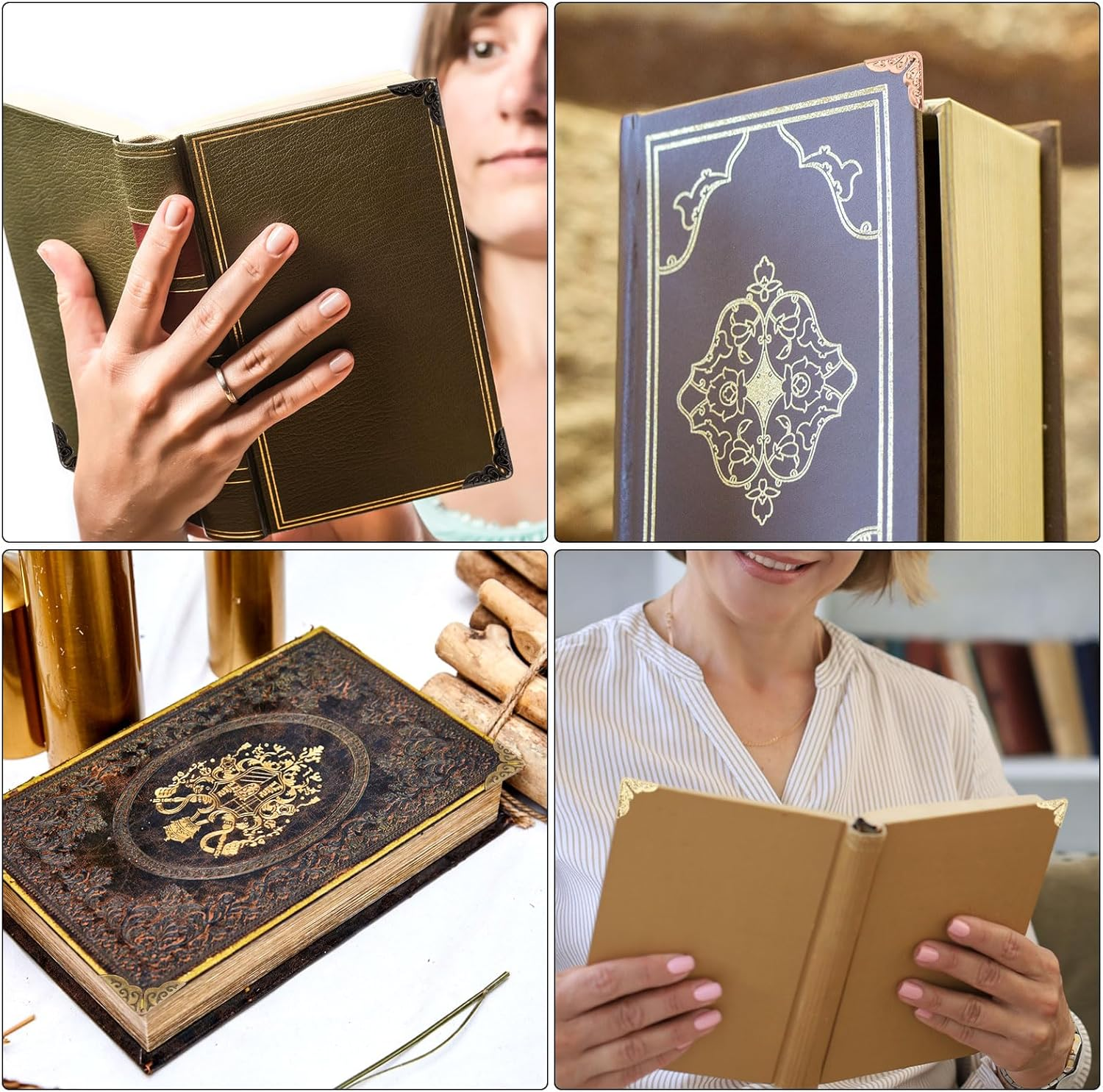 100Pcs Book Corner Protectors, Iron Book Edge Protector Vintage Paperback Book Corner Protector Decorative Book Corner Covers for Scrapbook Photo Album Notebook Folder Picture (5 Colors) image number 6