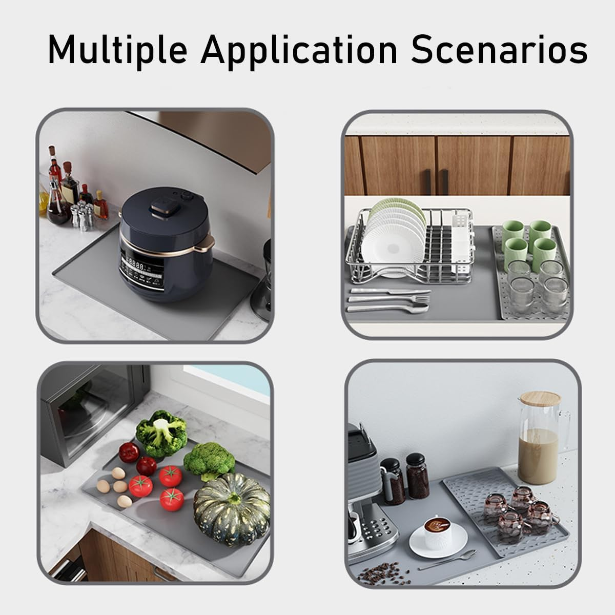 Silicone Coffee Mat, 24'' X 16'' Coffee Accessories,Coffee Bar Mat with Detachable Dish Drying Mat for Kitchen Countertops,Fit for Coffee Maker Machine, Coffee Pot ,Espresso Machine ,Gray image number 6