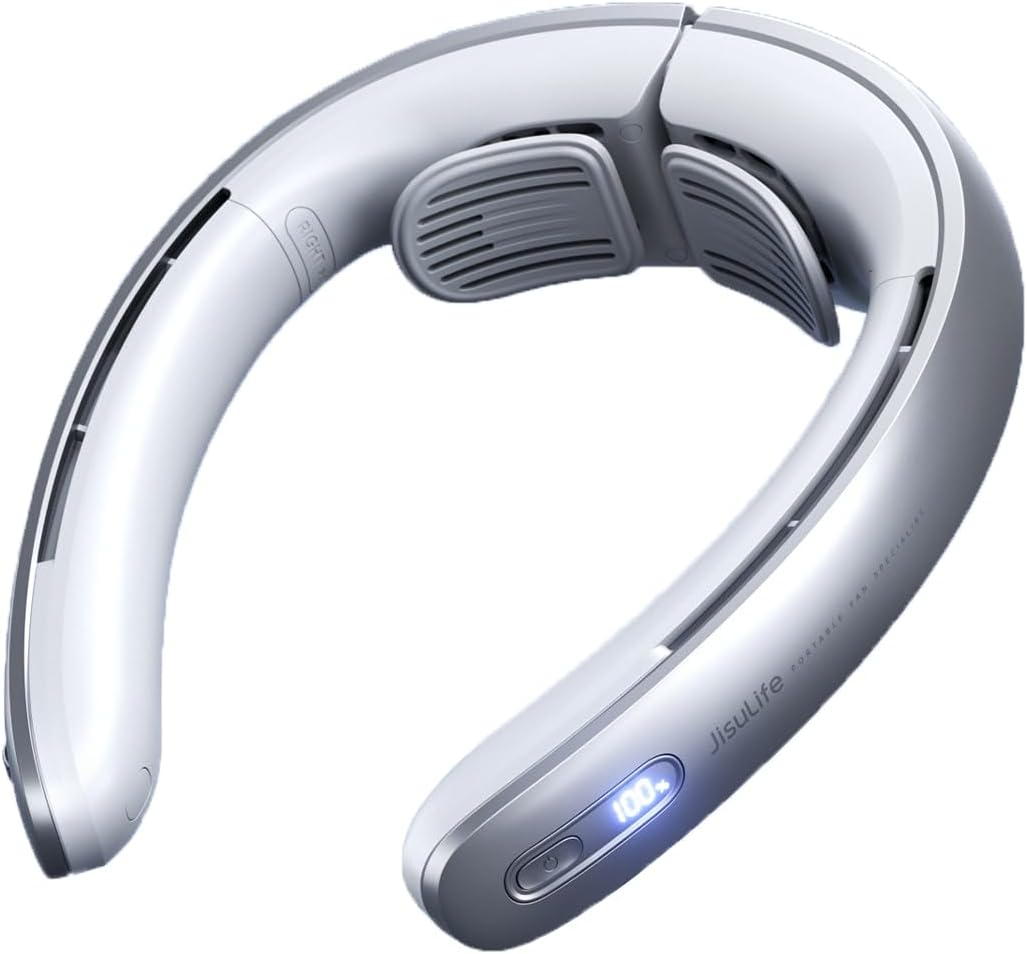 JISULIFE Portable Neck Fan, 5000 Mah Battery Operated Rechargeable Fan, Personal Wearable Fan with Necksupport, 100 Speeds Bladeless Fan with LED Display, Fashionable Gifts for Women Men-Grey image number 3