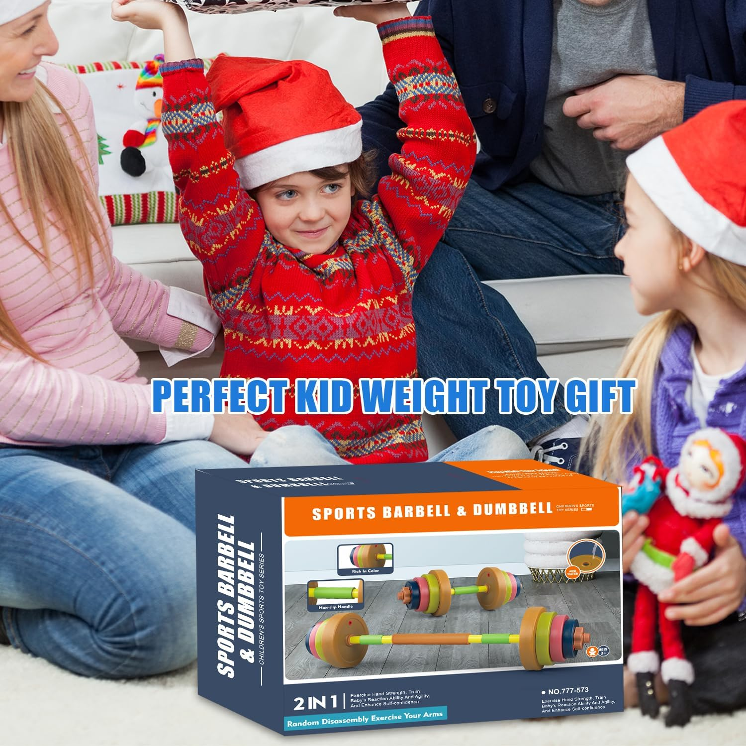 Hitish Kids Exercise Weight Set, 2-In-1 Barbell and Dumbbell Workout Equipment, Toddler Beginner Gym Toy for Pretend Play Lifting Exercise & Fitness, Adjustable Fill with Sand or Water image number 3