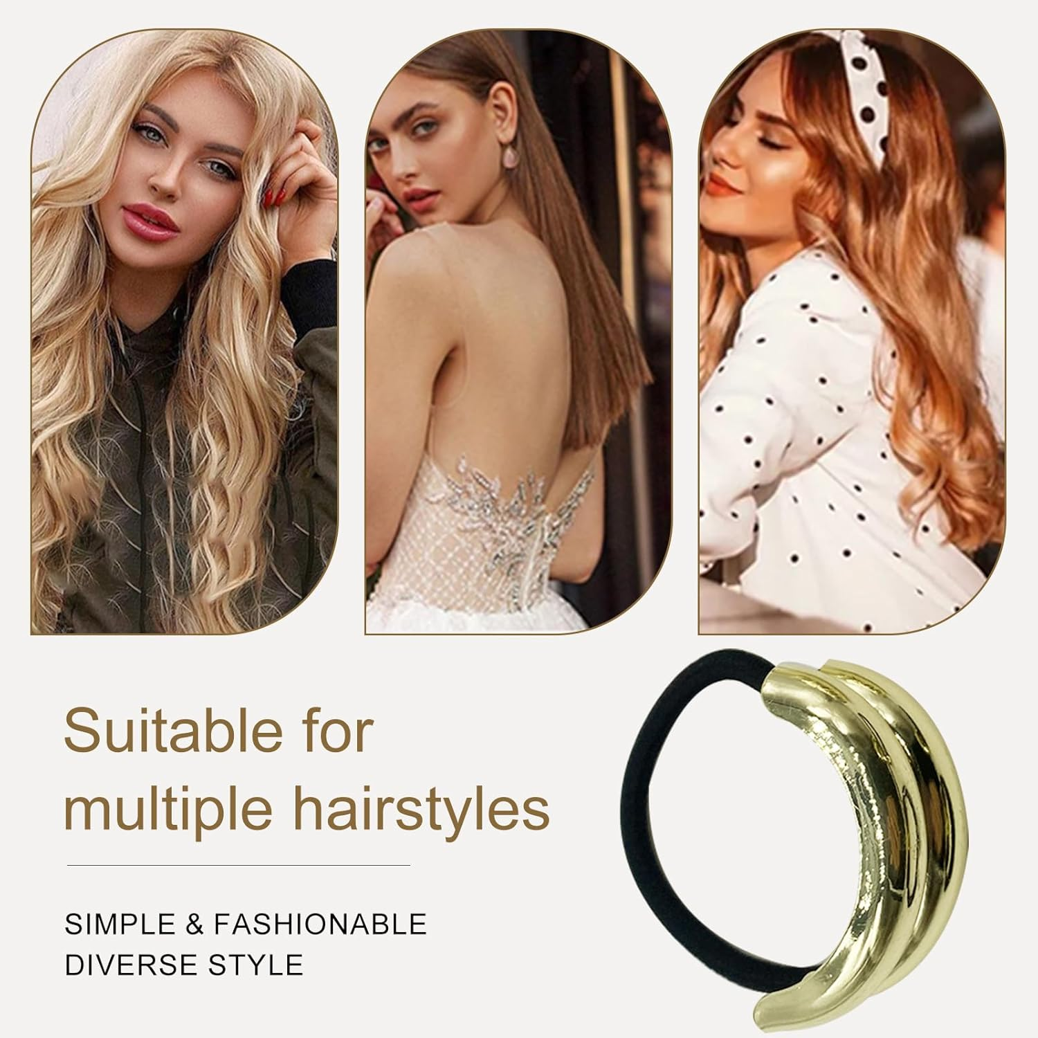 Aikeis 4-Piece Gold Metal Geometric Hair Scrunchies - Fashionable Hair Ties for Women image number 6