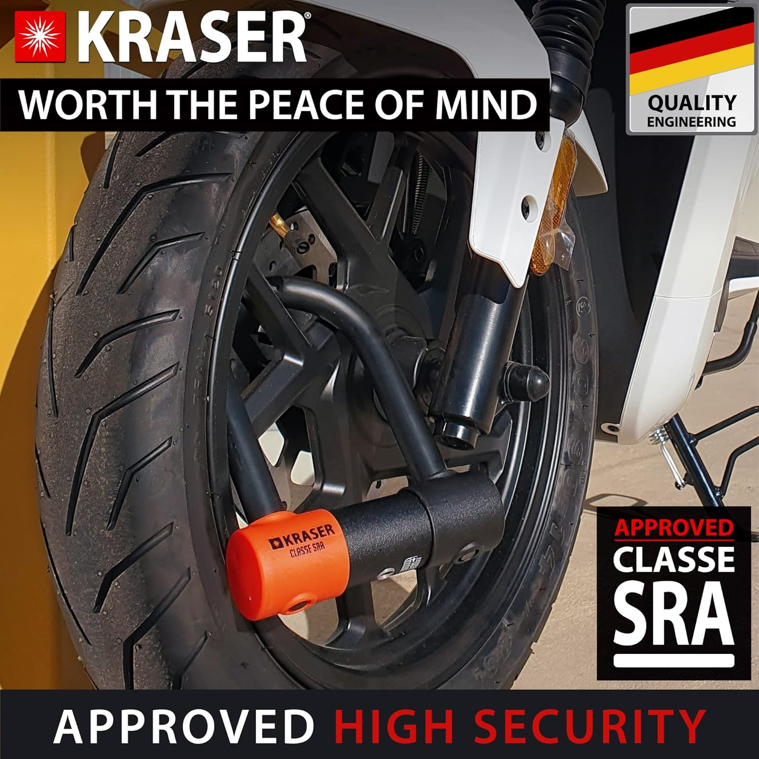 KRASER KR85S Robust U Lock, SRA Approved, High Security Tested, 85X120Mm/3.34X4.72In &Oslash;18Mm/0.7In Double Locking Shackle, Anti-Pick Lock, anti Theft U Lock for Motorcycle, Scooter, Electric Bike image number 2