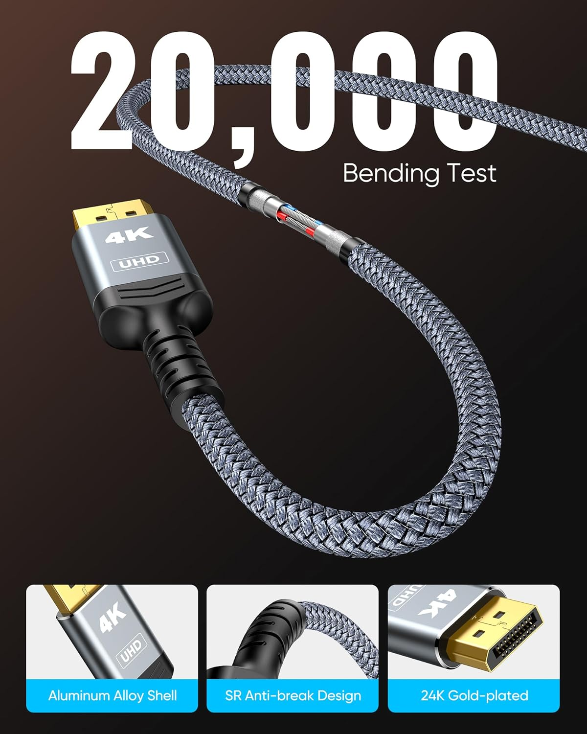 Highwings 4K Displayport to HDMI, 3.3Ft Uni-Directional DP (Source) to HDMI (Display) 1.4 Cable, 4K@30Hz, 2K@60Hz, 1080P Full HD, Braided Cord for Dell, NVIDIA, AMD, Monitor, Projector (Grey) image number 5