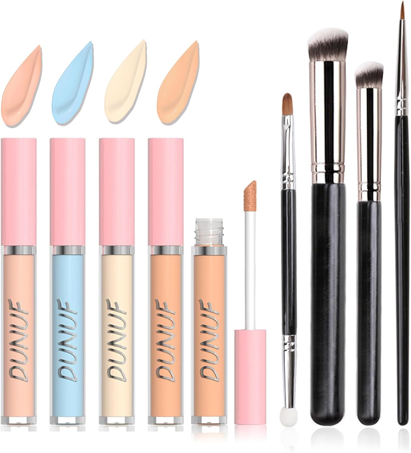 Jascherry 3 Colors Liquid Concealer Full Coverage Colour Corrector under Eye Makeup, Long Lasting for Dark Circles and Facial Redness Eye Concealer, Face Concealer Waterproof Hydrating with Brush Set