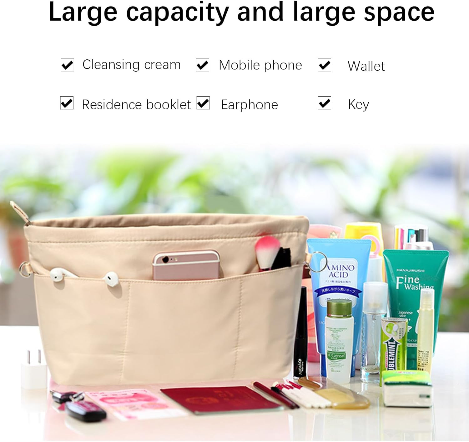 Lckaey Purse Organizer Insert for Neverfull Handbag Is Compatible with More Similar Brands of Tote Bag-Nylon Organizer 3055Khaki-Xs image number 6