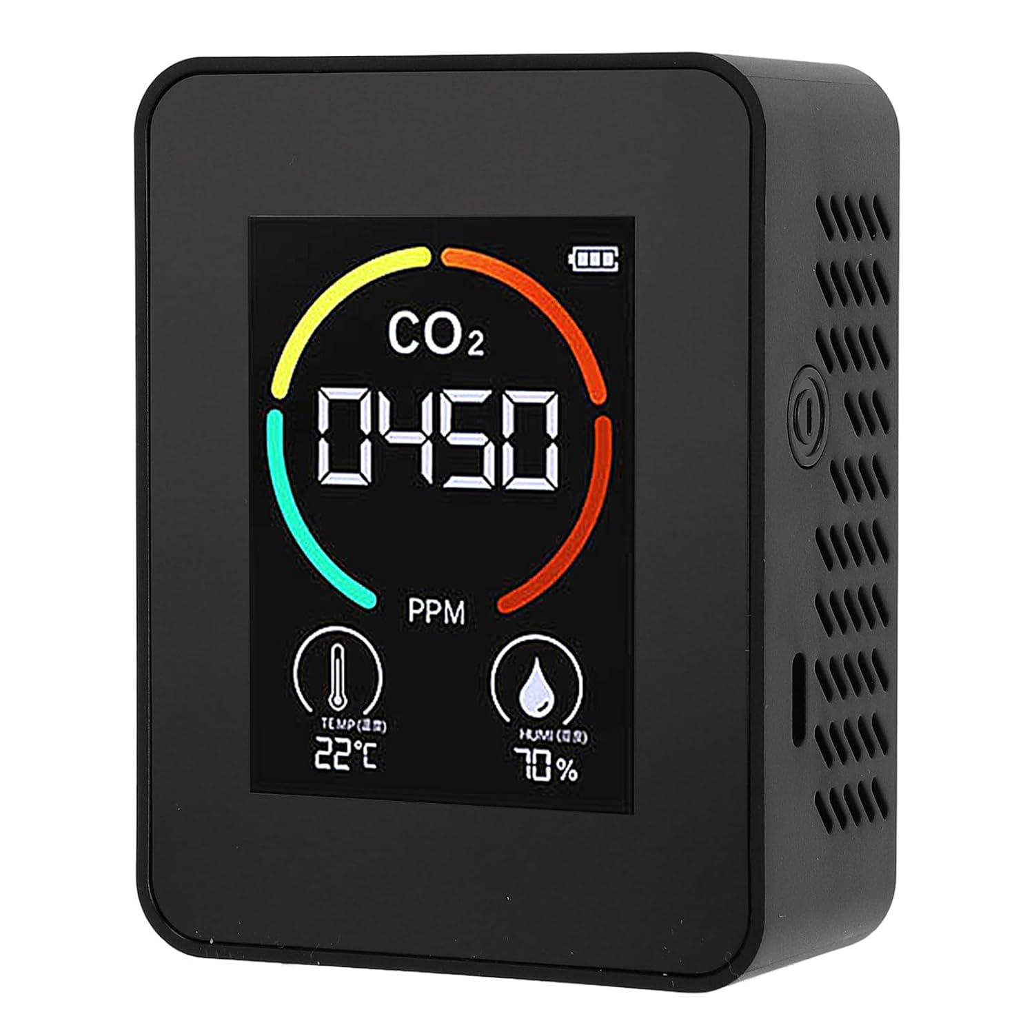 Tnfeeon Air Quality Detector Portable Color Display CO2 Temperature Humidity Tester for Home Office School Hotel, ABS Material (Black)