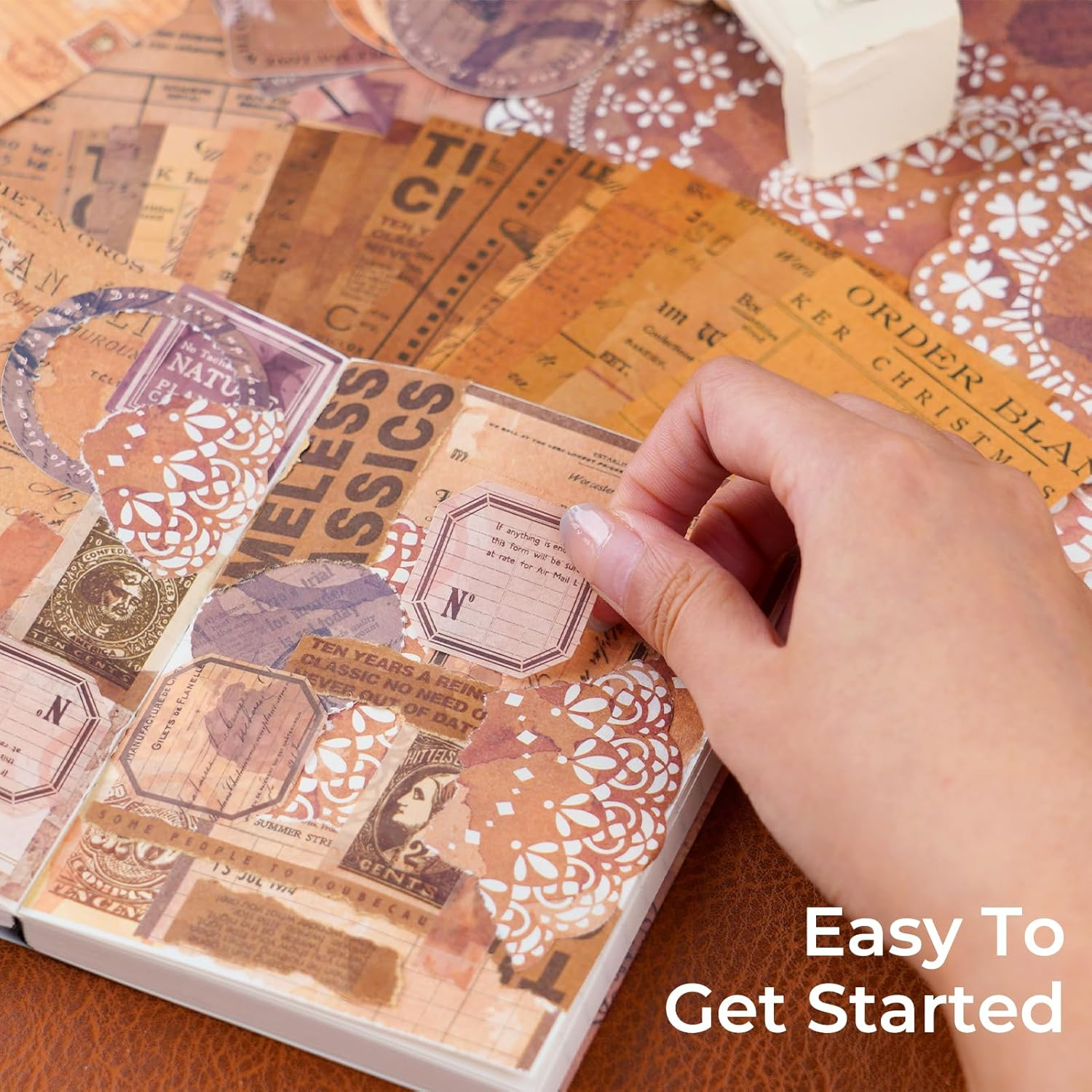 Funto Scrapbooking Kit (202 PCS), Vintage Collection-Retro Travel, Perfect for Bullet Scrapbooking Materials, Planner DIY Arts Craft Collage image number 4