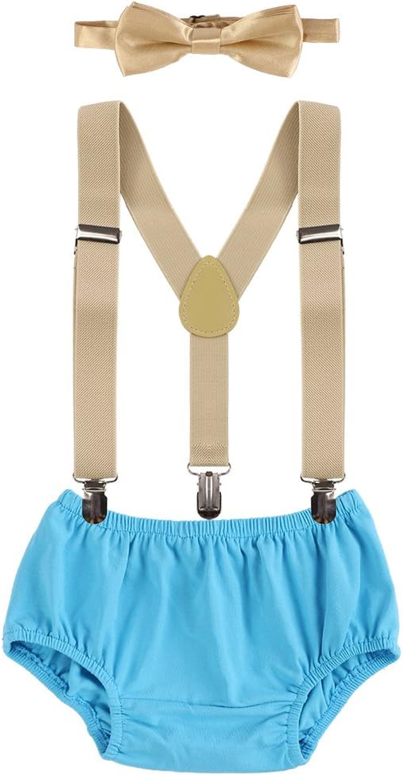 Baby Boys Cake Smash Outfit First Birthday Bloomers Bowtie Suspenders Clothes Set