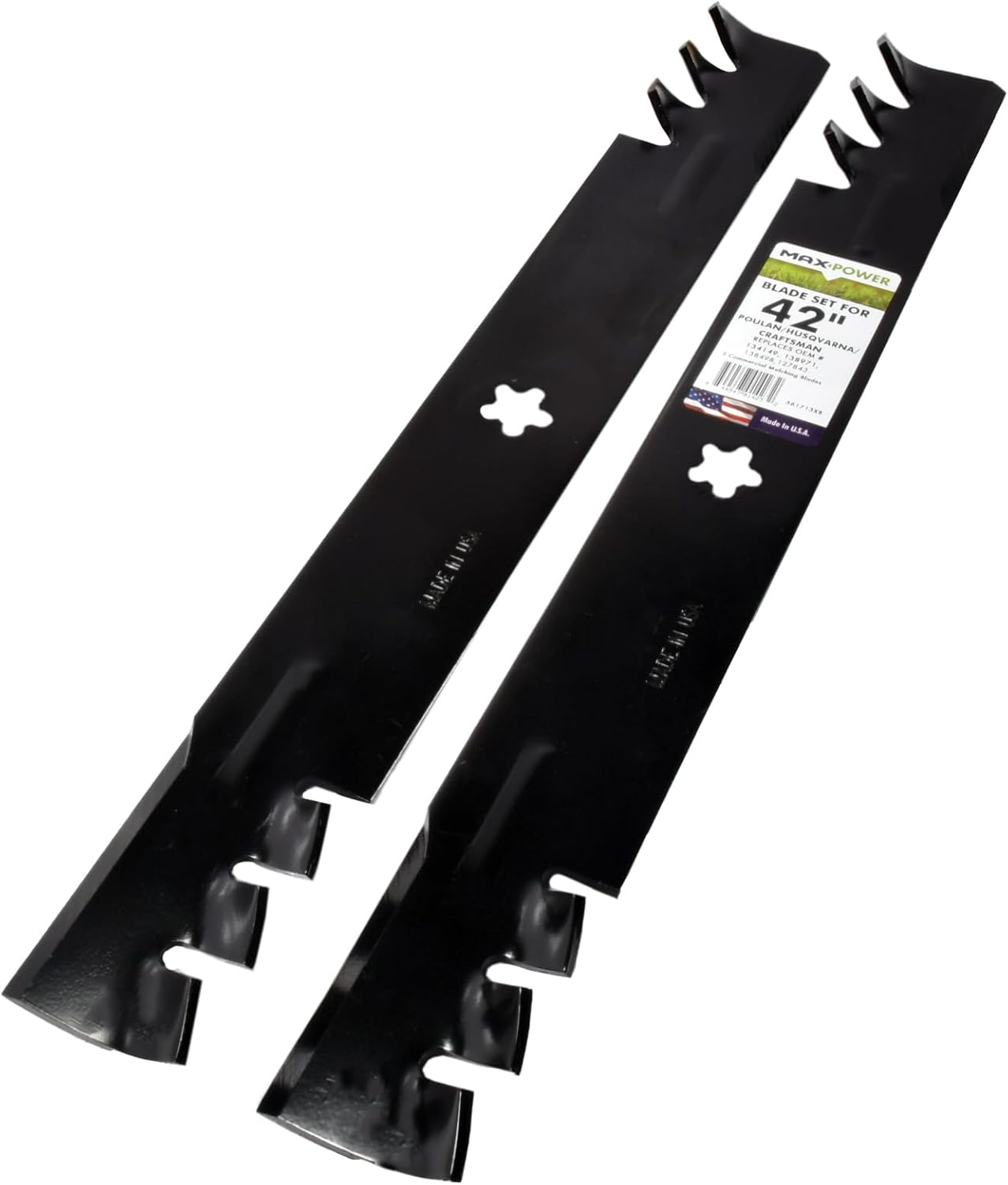Maxpower 561713XB 2 Commercial Mulching Blade Set for Many 42 In. Cut Craftsman, Husqvarna, Poulan Mowers Replaces OEM #'S 138498, 138971, 532138971, 532127843, 532138498 image number 2