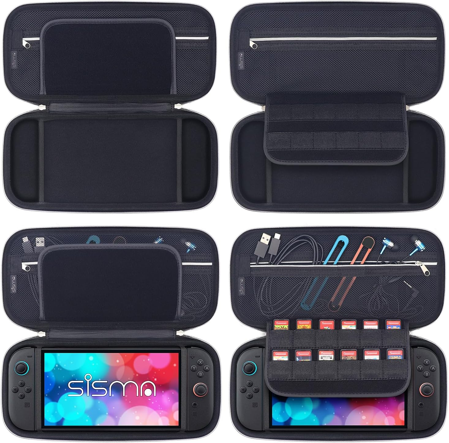 Sisma Slim Carrying Case Compatible with Nintendo Switch 2 Console 2025, Hard Shell Travel Protective Case Switch2 Thin Pouch Accessories Storage Pocket & Game Card Holders -Black - Black image number 3