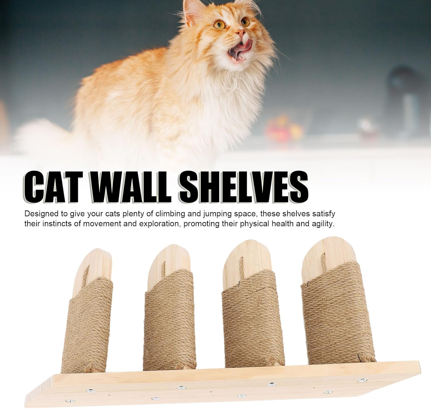 Cat Wall Mounted Climbing Shelves, Space Saving Cat Shelves and Cat Perches, Cat Wall Shelves with High Strength Pine Wood, Floating Cat Shelves for Home Apartment (4 Steps) image number 4