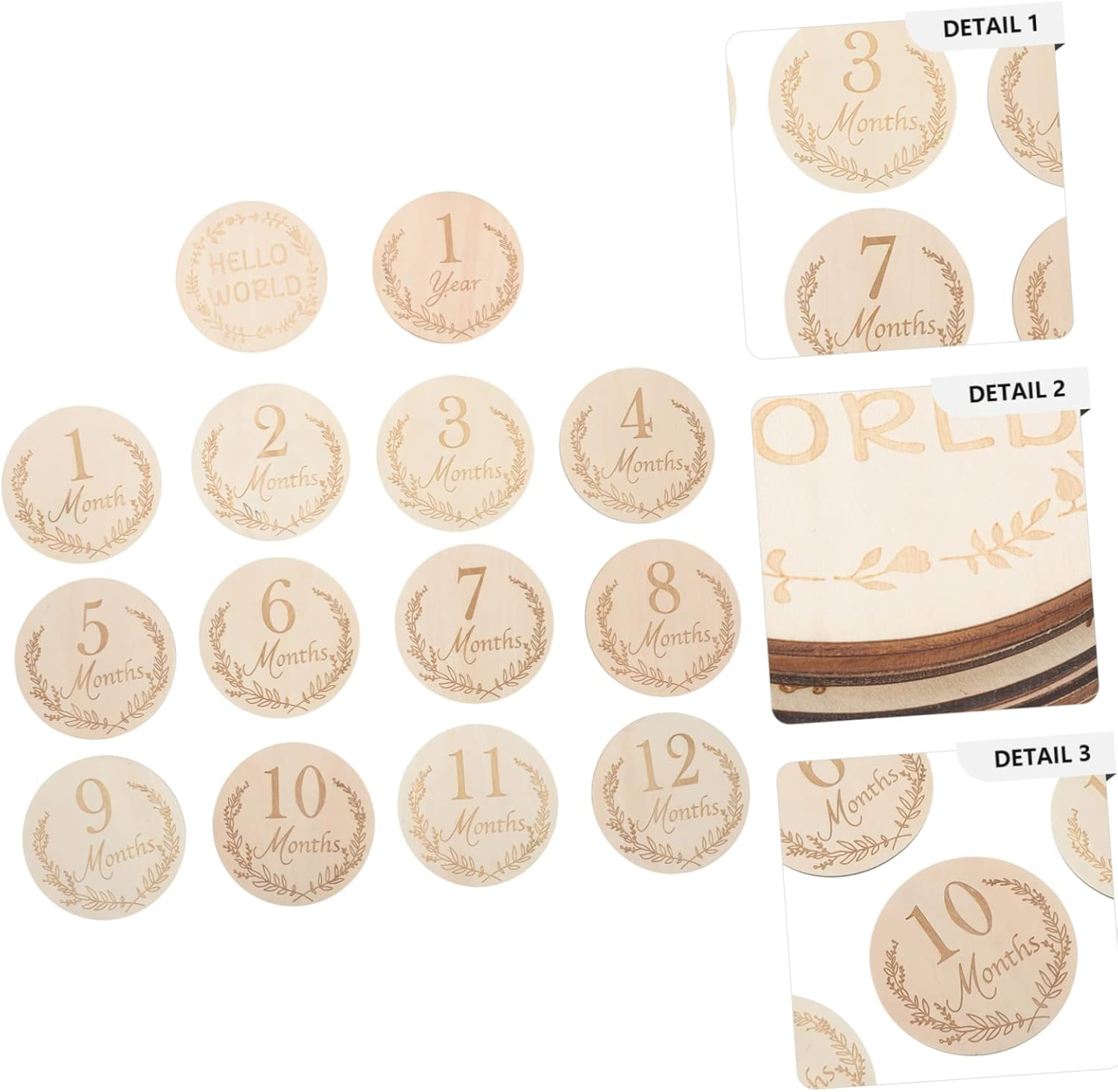 14Pcs Wooden Growth Milestone Cards Photo Props Unisex Monthly Commemorative Signs Newborn First Year Memory Recording image number 6