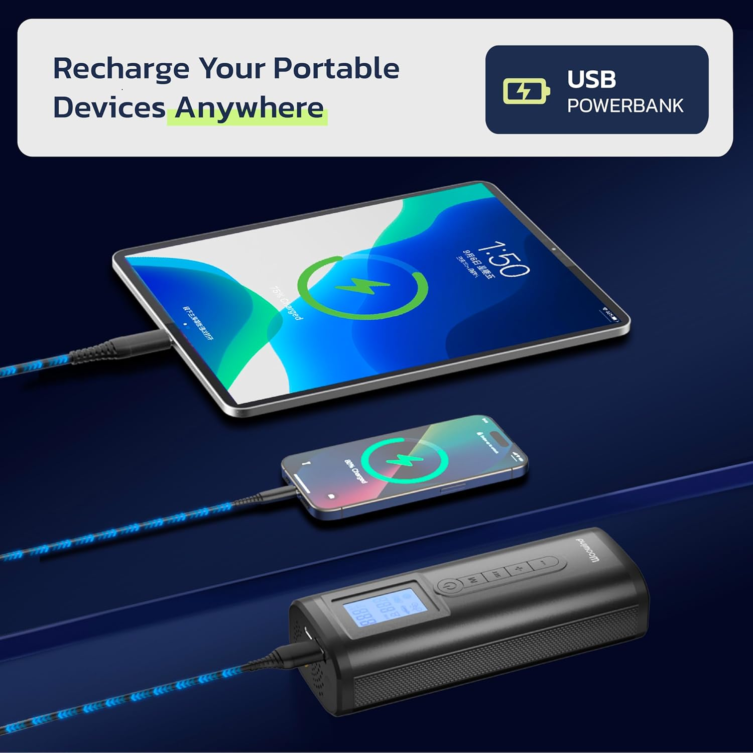 Woowind AP2-P Cordless Tyre Inflator Electric Bike Pump with Digital Pressure Gauge, Rechargeable Car Portable Air Compressor Tyre Pump for Car, Bicycle, Motorcycle, Scooter,Balls (AP2-P) image number 4