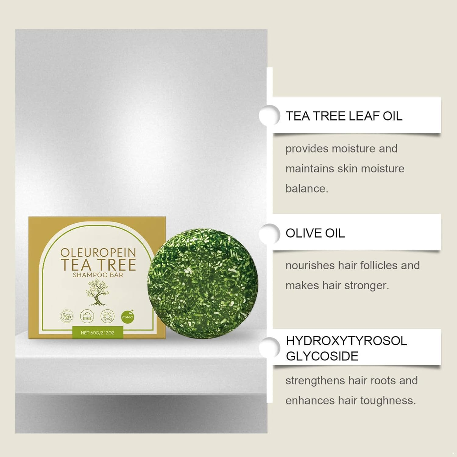 Yeahdor Tea Tree Oil Shampoo Bar for Dry Damaged Hair: Hydrating Plant-Derived Cleanser to Refresh Scalp Green One Size image number 1