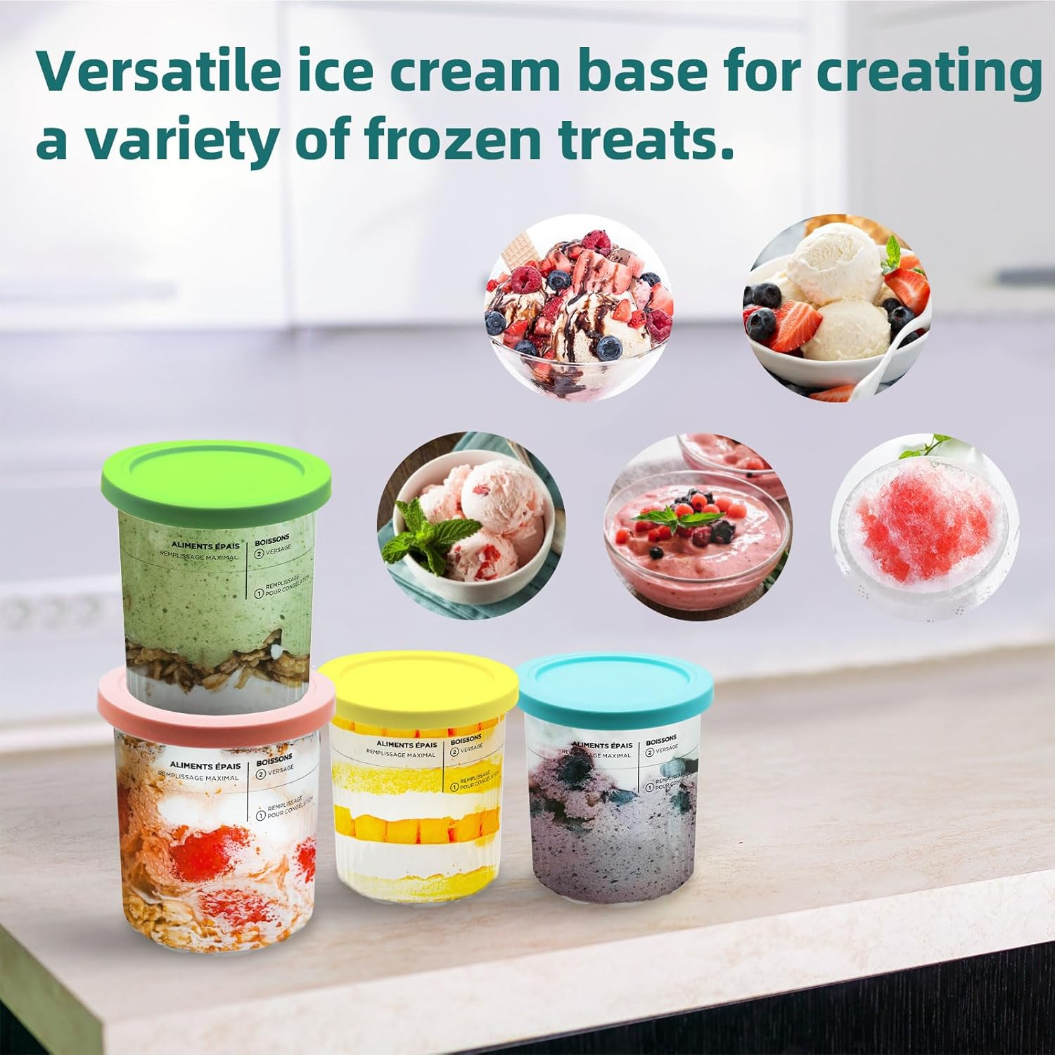 Containers Replacement for Ninja Creami Pints and Lids - 4 Pack, 24Oz Cup Compatible with NC501, NC500 Series Ice Cream Maker, BPA Free Dishwasher Safe Leak Proof image number 6