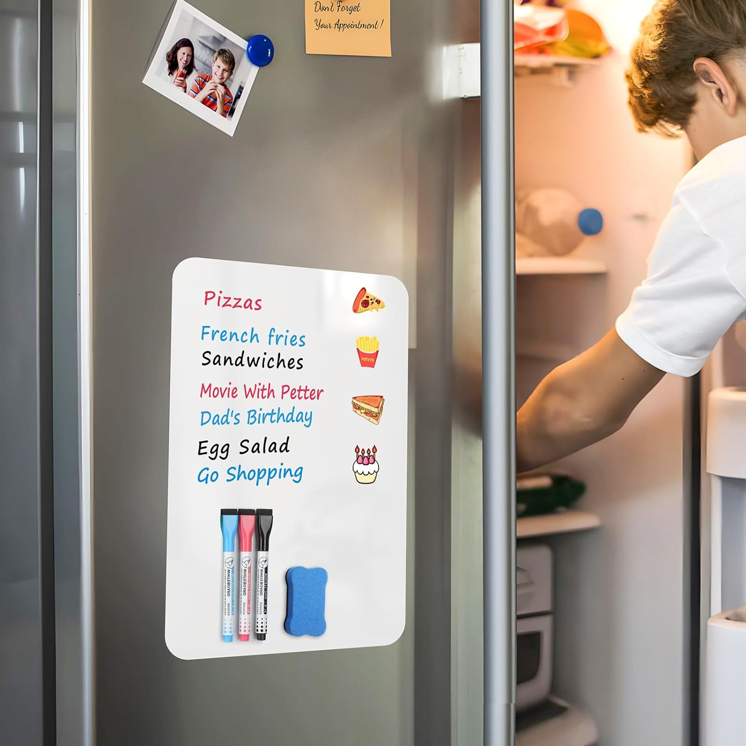 Maxgear Small Magnetic Dry Erase Board Sheet for Refrigerator, Fridge Whiteboard for Kitchen, 12" X 8" White Board Organizer and Planner with Stain Resistant Technology, Include 1 Eraser, 3 Markers image number 3