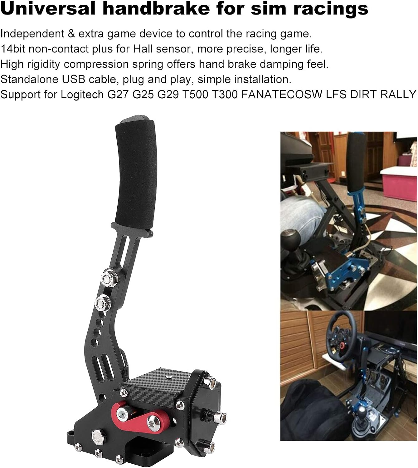 Hydraulic Handbrake Drift, 14Bit PC USB Racing Emergency Brake Parking Emergency Brake Lever Fit for Logitech Racing Games G27 G25 G29 T500 T300 Fanatecosw Lfs Dirt Rally image number 5