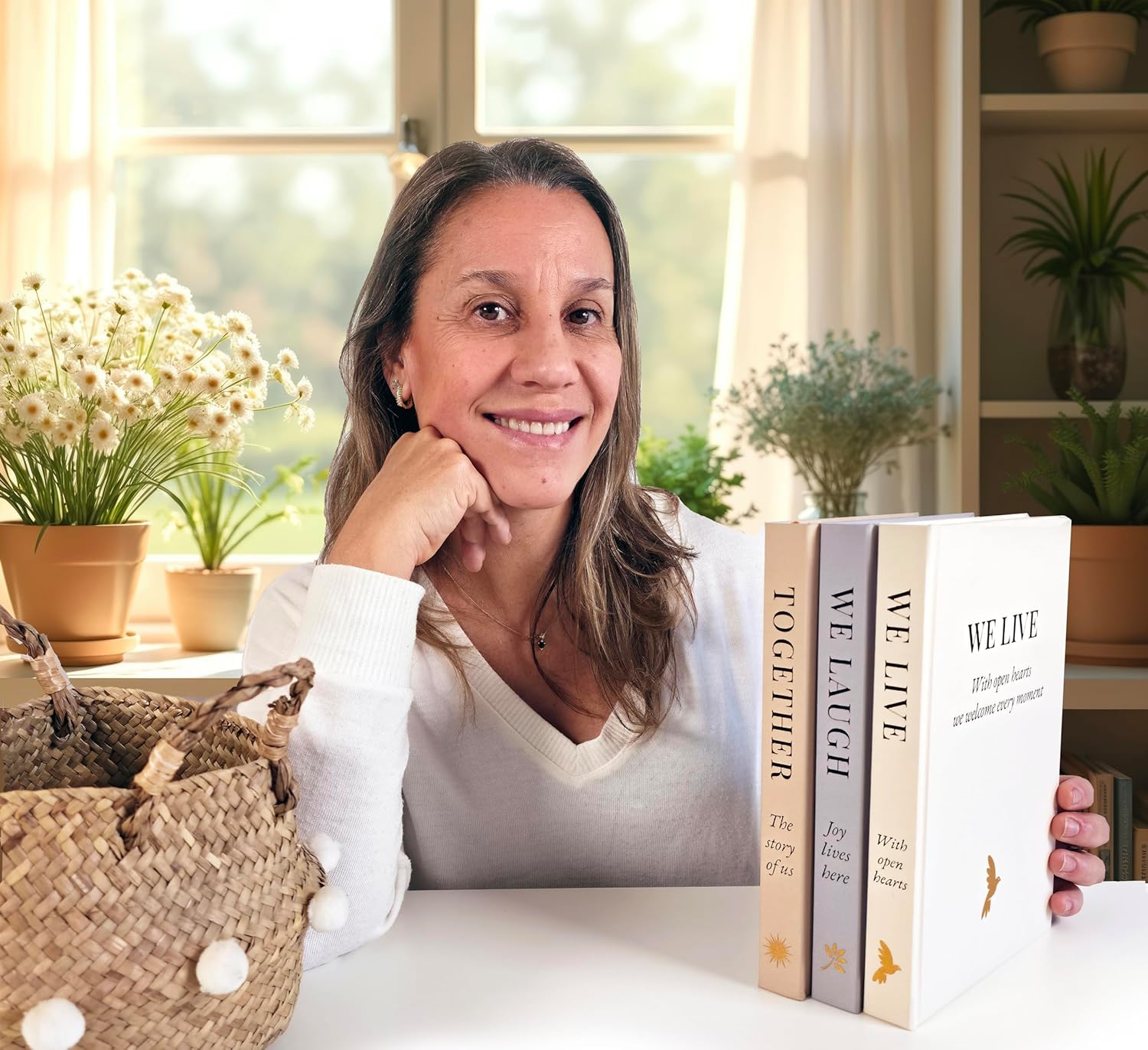 Helba Decorative Linen Book Set &ndash; Neutral Stacked Books for Shelf Decor, Family-Inspired Faux Covers with Blank Pages &ndash; Modern Accent for Coffee Table or Living Room (Set of 3) image number 1